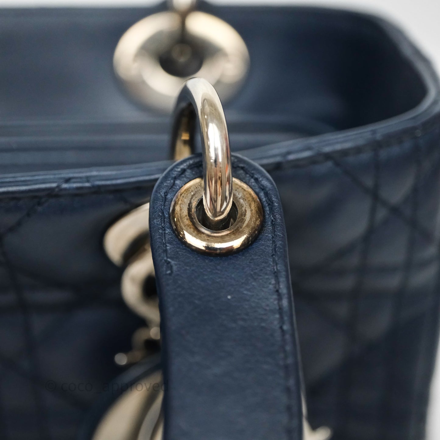 Christian Dior Medium Lady Dior Navy Lambskin Silver Hardware
