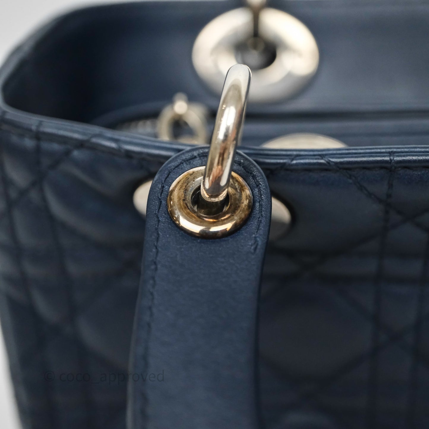 Christian Dior Medium Lady Dior Navy Lambskin Silver Hardware