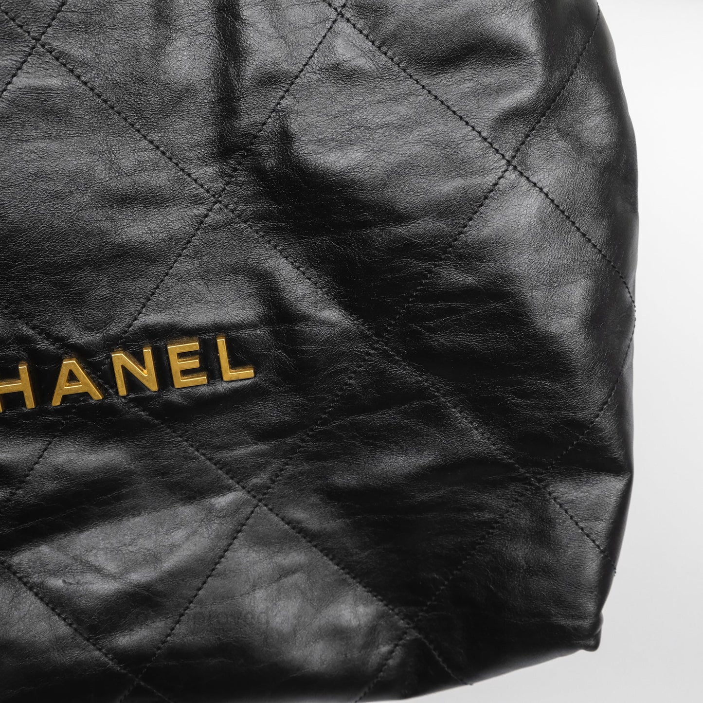 Chanel 22 Bag Medium Black Crumpled Calfskin Aged Gold Hardware