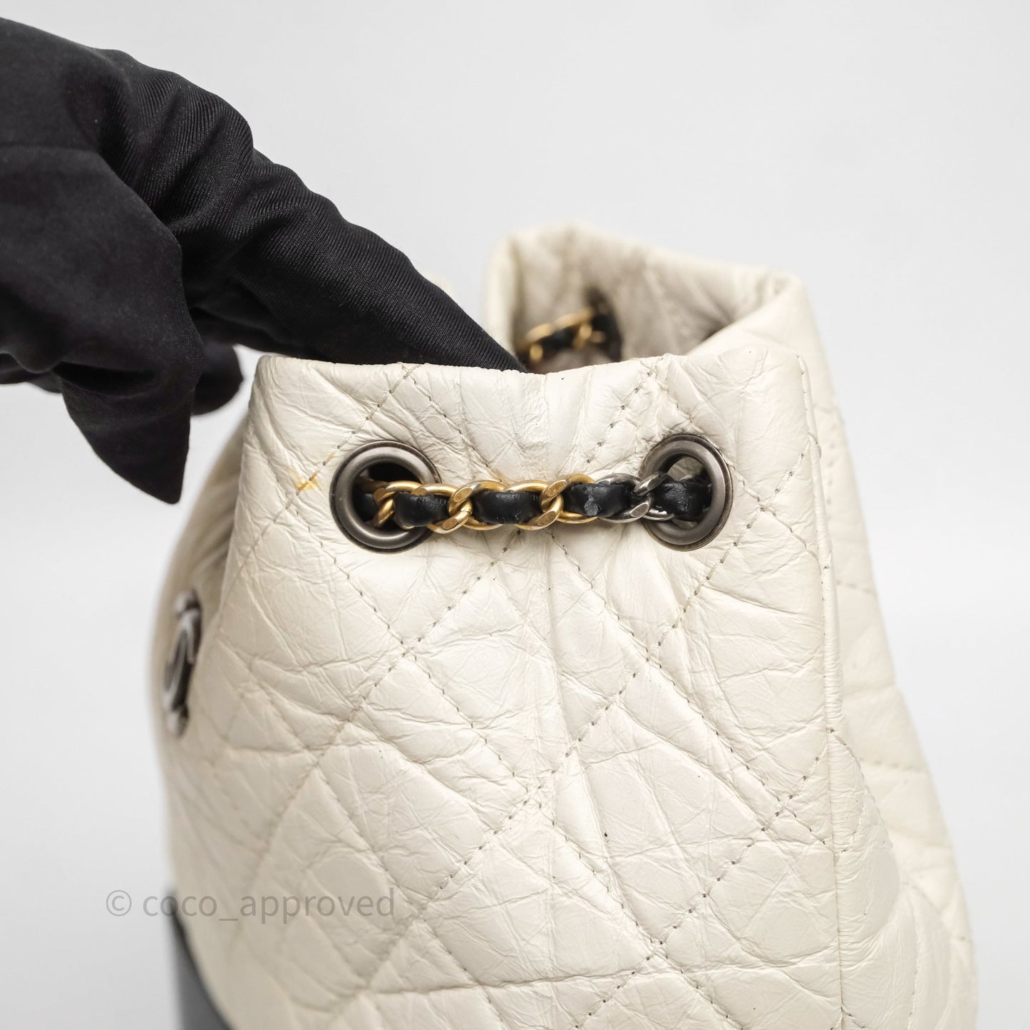 Chanel Small Gabrielle Backpack White Black Aged Calfskin