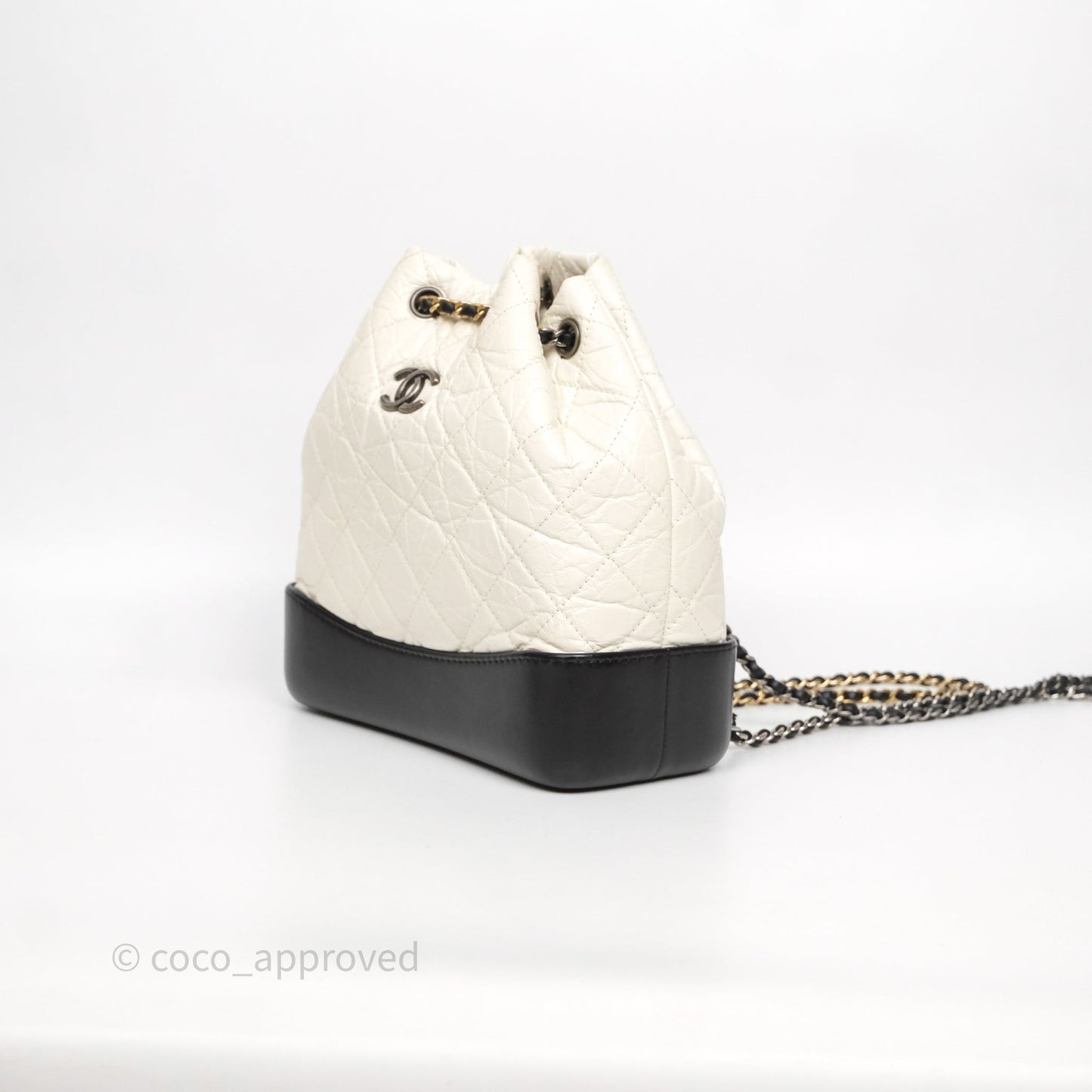Chanel Small Gabrielle Backpack White Black Aged Calfskin