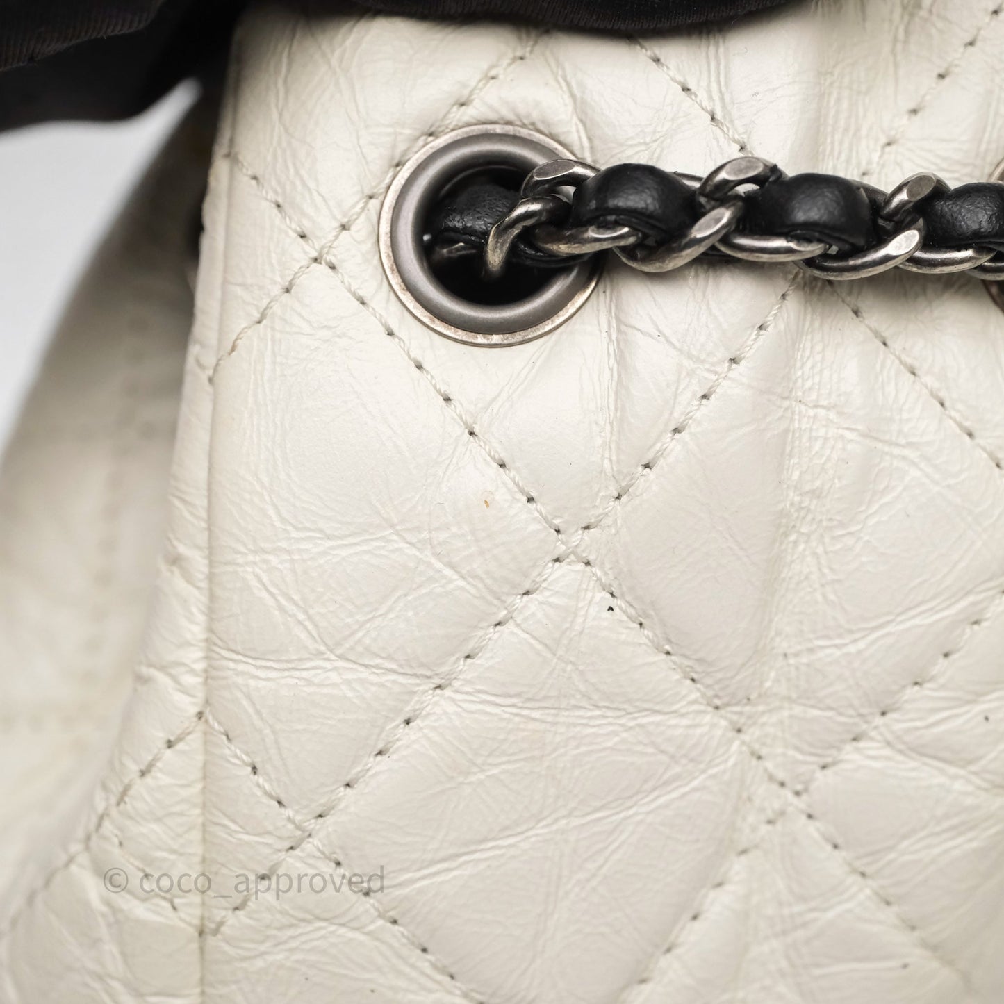 Chanel Small Gabrielle Backpack White Black Aged Calfskin