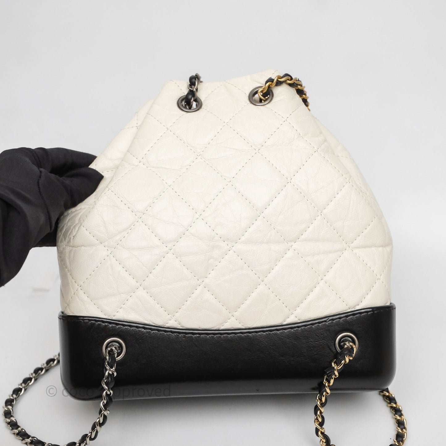 Chanel Small Gabrielle Backpack White Black Aged Calfskin