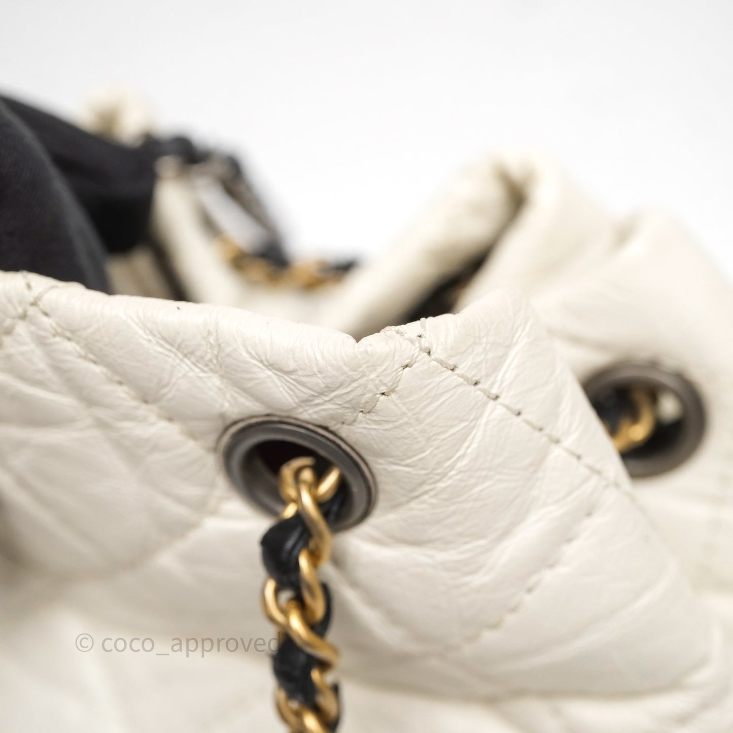 Chanel Small Gabrielle Backpack White Black Aged Calfskin