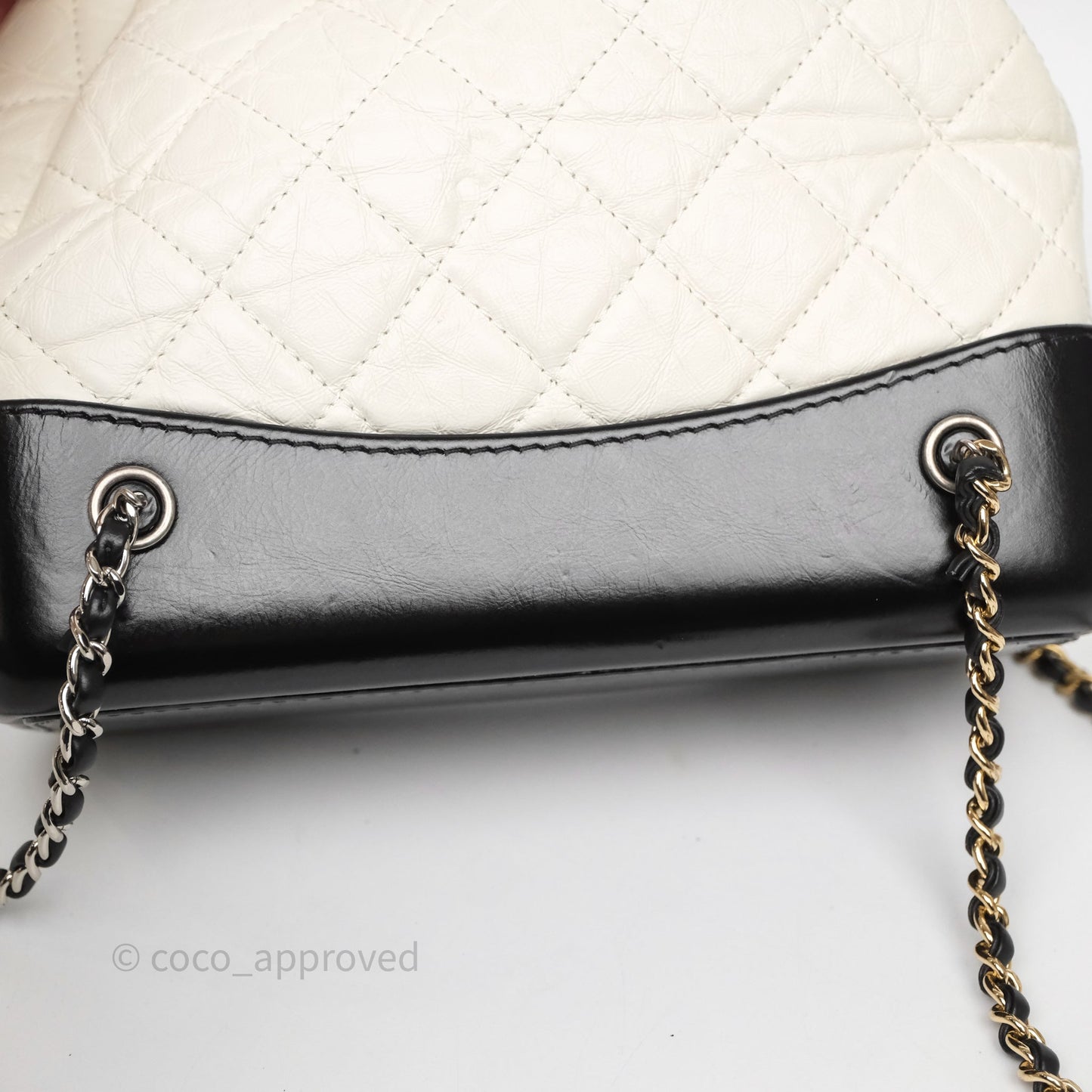 Chanel Small Gabrielle Backpack White Black Aged Calfskin