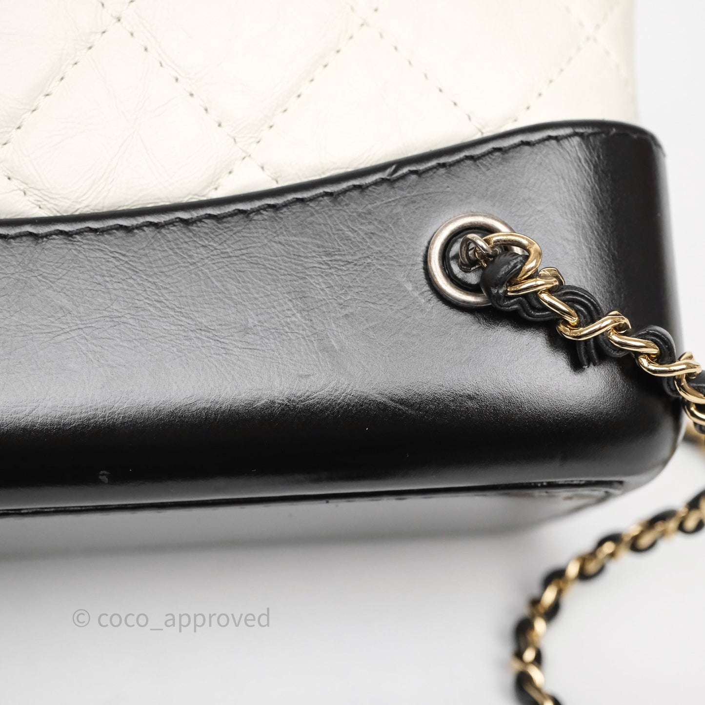 Chanel Small Gabrielle Backpack White Black Aged Calfskin