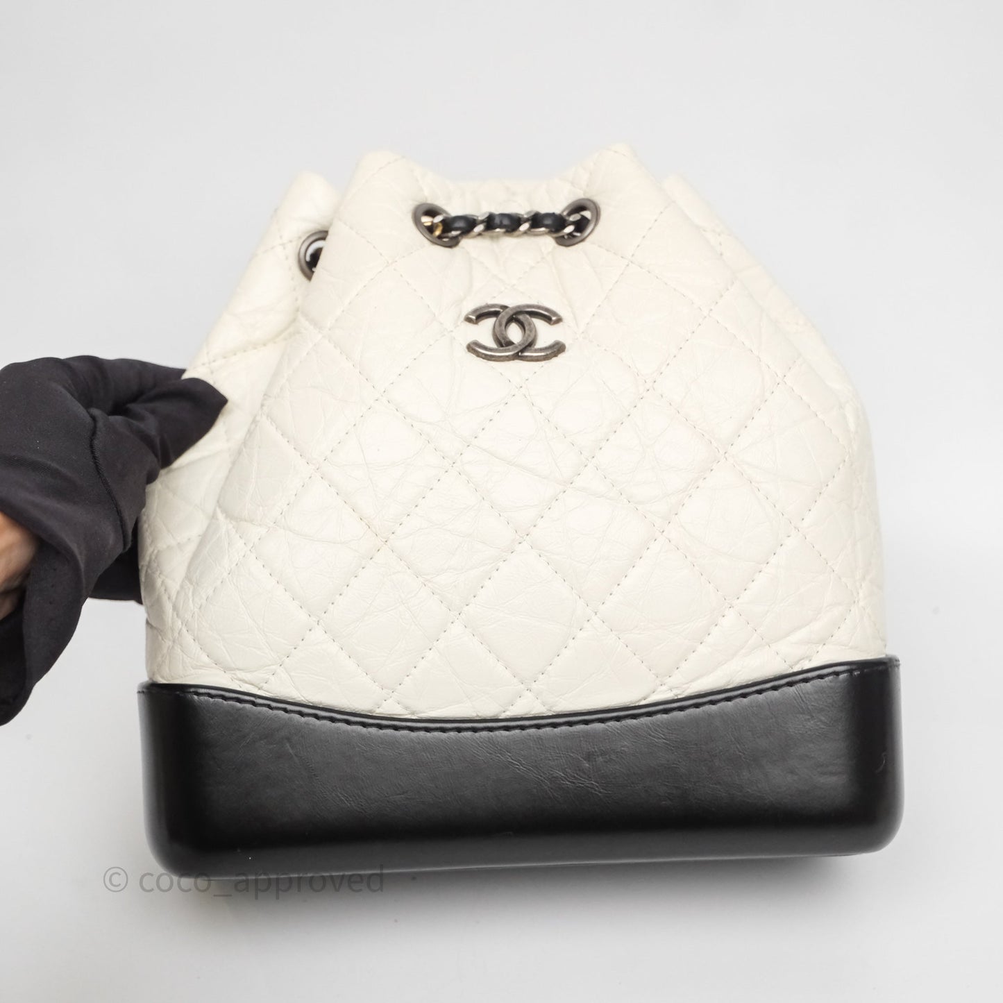 Chanel Small Gabrielle Backpack White Black Aged Calfskin