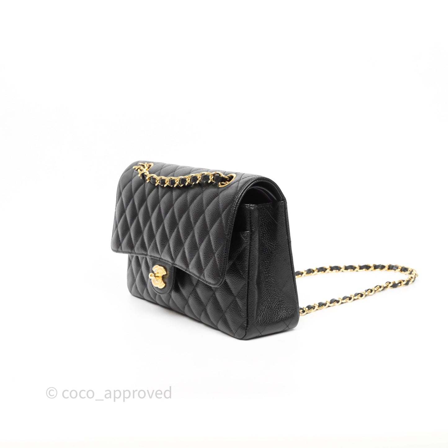 Chanel Classic M/L Medium Flap Quilted Black Caviar Gold Hardware