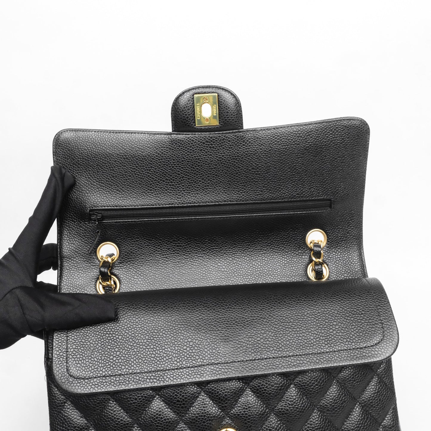 Chanel Classic M/L Medium Flap Quilted Black Caviar Gold Hardware
