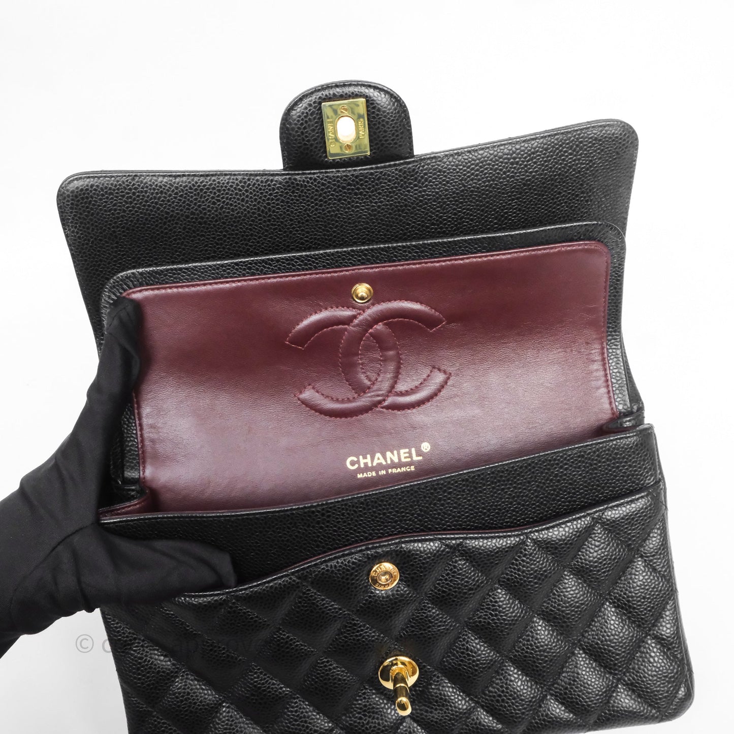 Chanel Classic M/L Medium Flap Quilted Black Caviar Gold Hardware