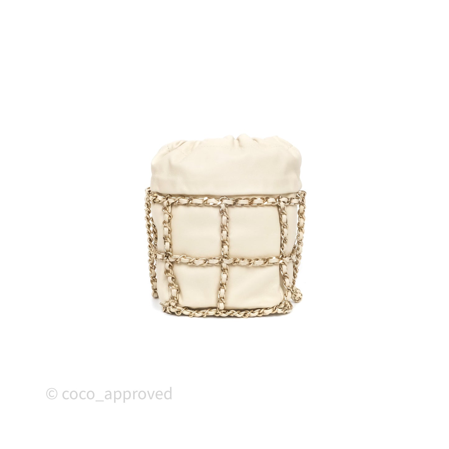 Chanel Chain Around Drawstring Bucket Bag Beige Lambskin Gold Hardware
