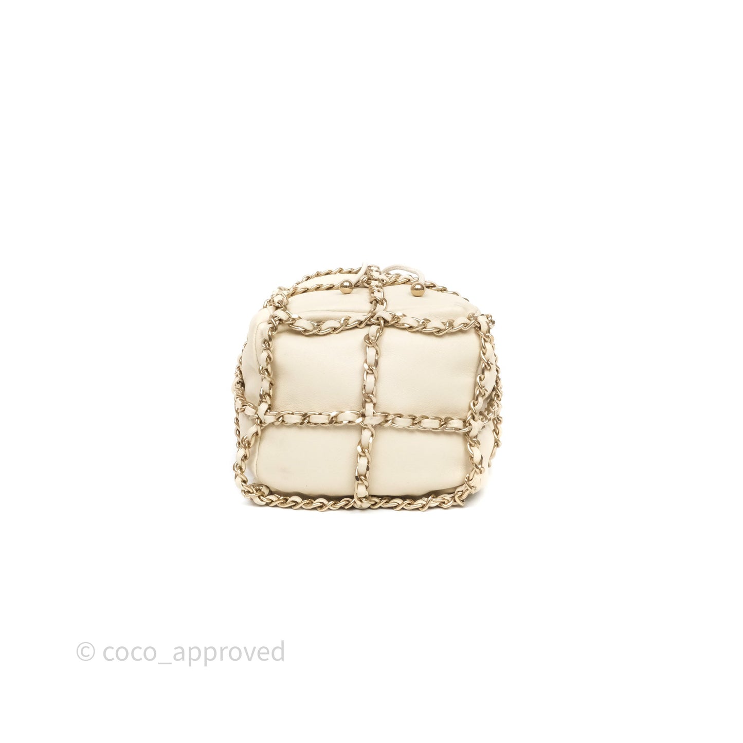Chanel Chain Around Drawstring Bucket Bag Beige Lambskin Gold Hardware