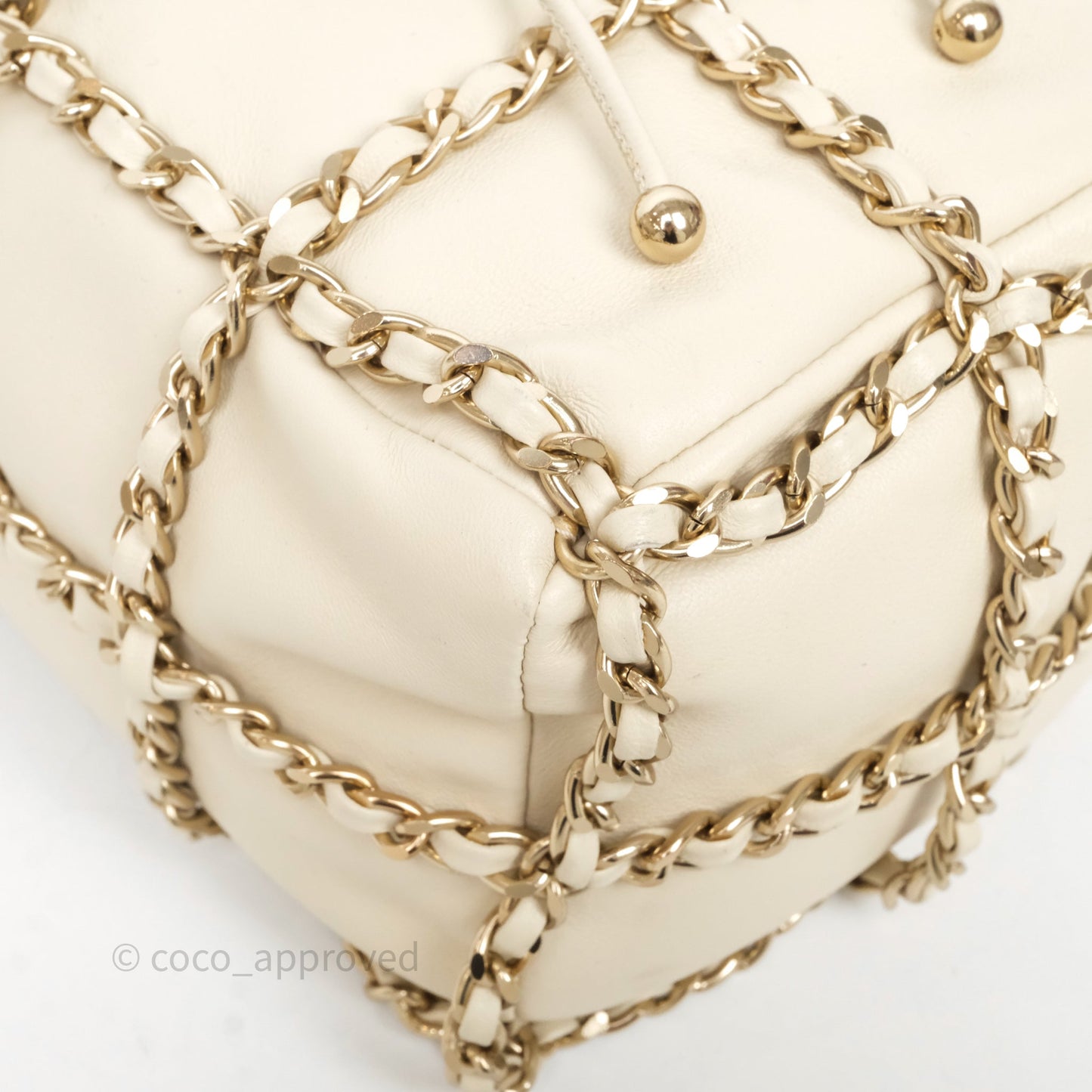Chanel Chain Around Drawstring Bucket Bag Beige Lambskin Gold Hardware