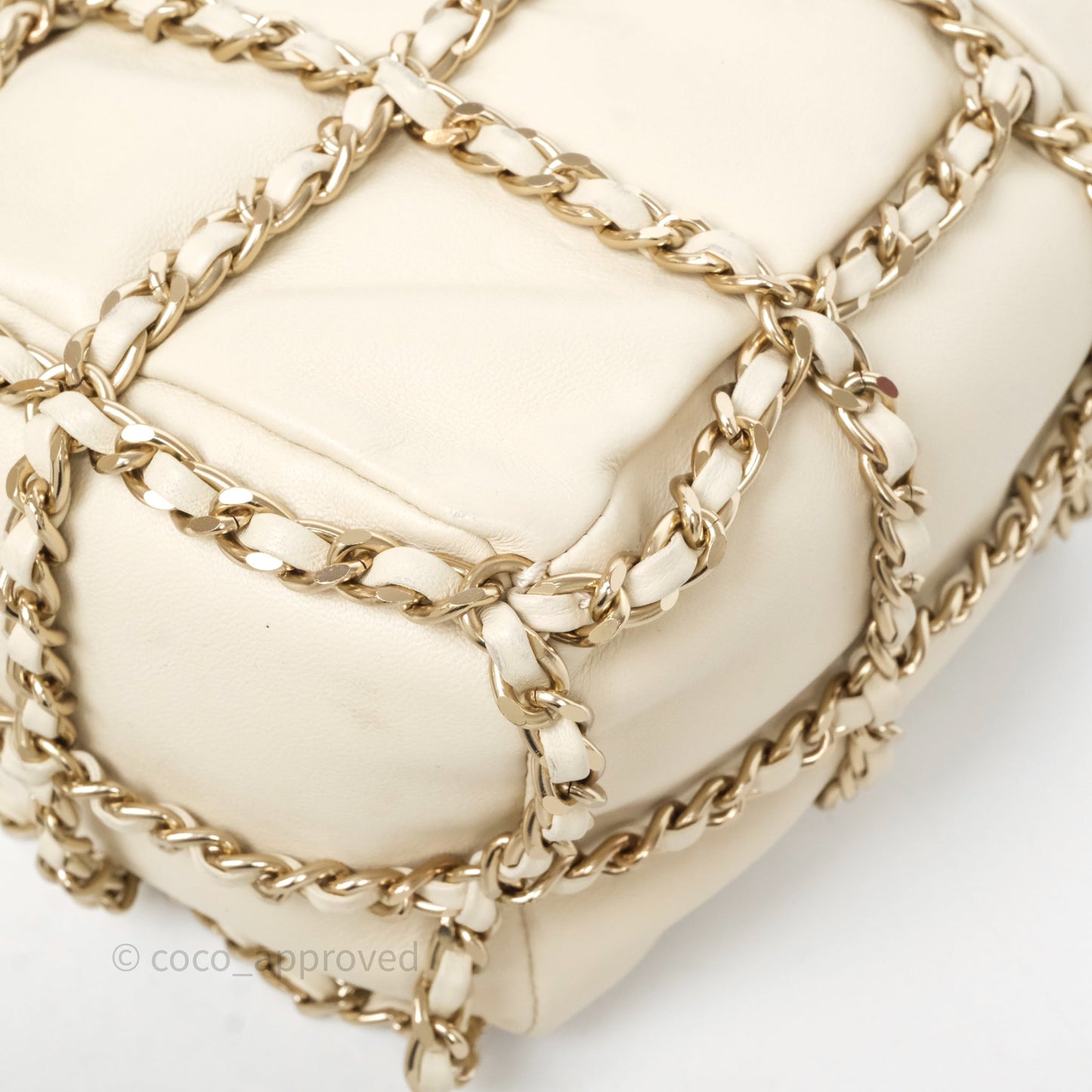Chanel Chain Around Drawstring Bucket Bag Beige Lambskin Gold Hardware