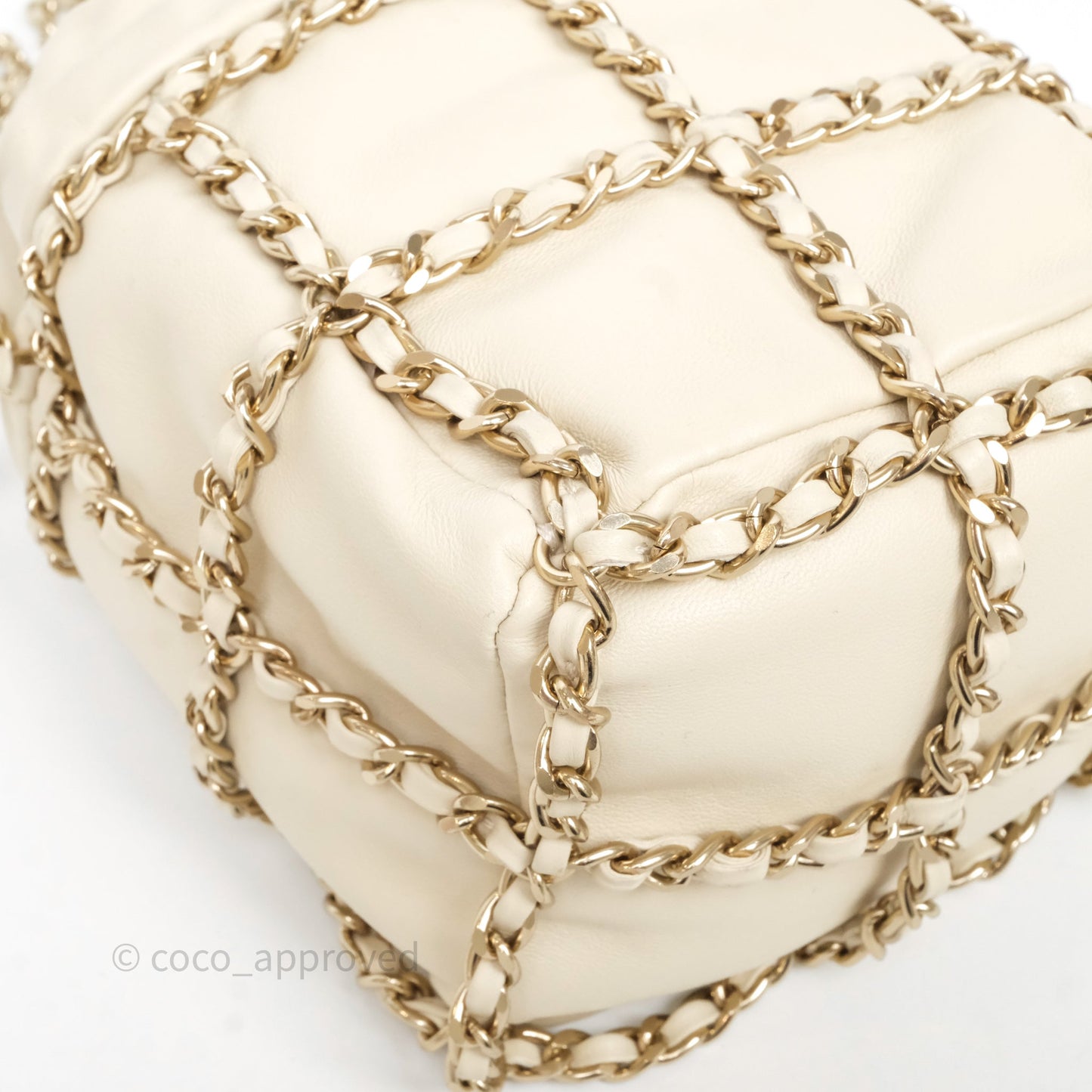 Chanel Chain Around Drawstring Bucket Bag Beige Lambskin Gold Hardware