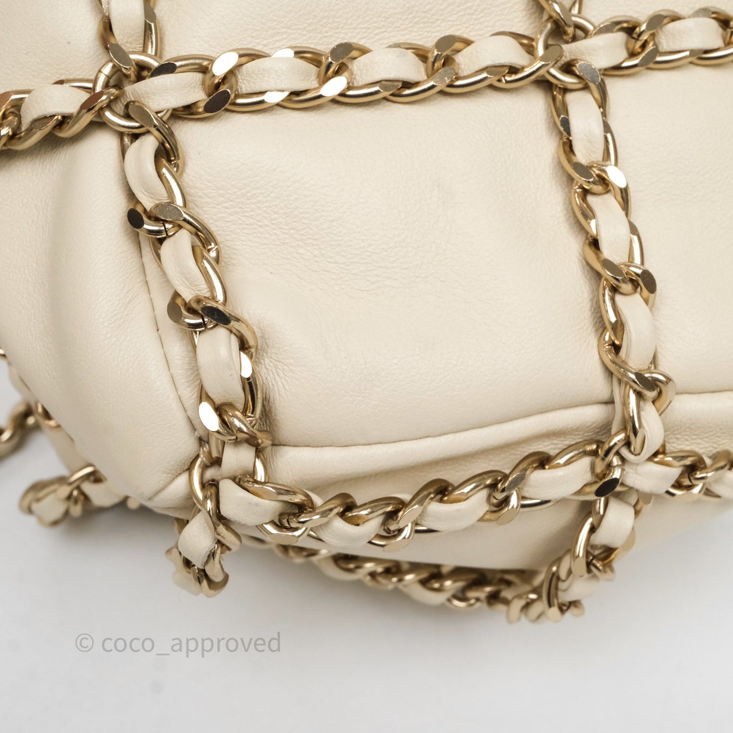 Chanel Chain Around Drawstring Bucket Bag Beige Lambskin Gold Hardware