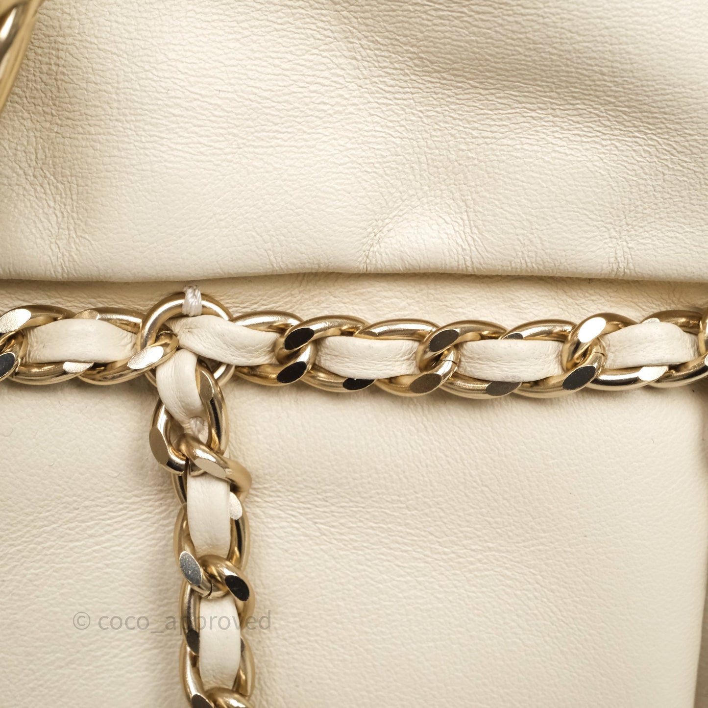 Chanel Chain Around Drawstring Bucket Bag Beige Lambskin Gold Hardware
