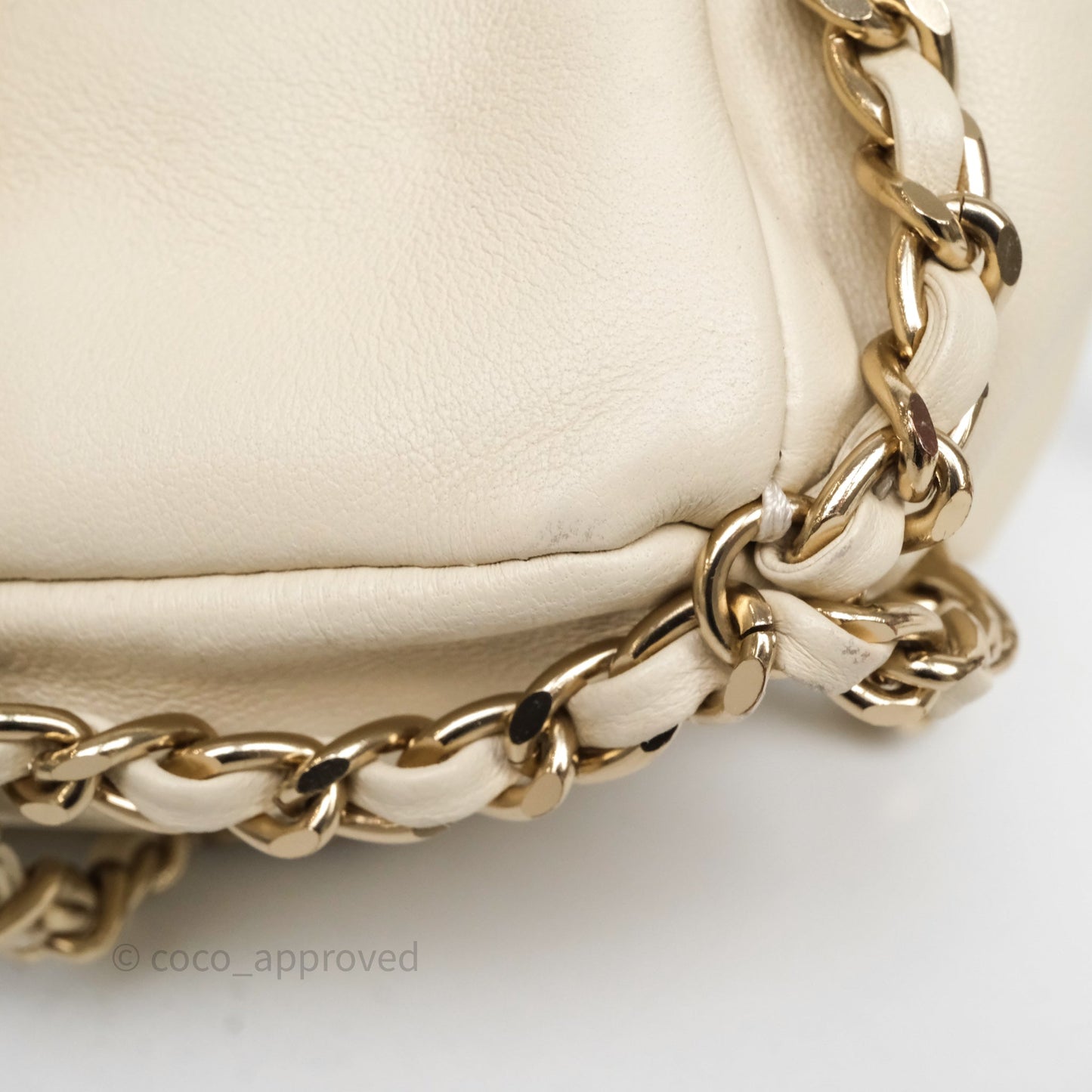 Chanel Chain Around Drawstring Bucket Bag Beige Lambskin Gold Hardware