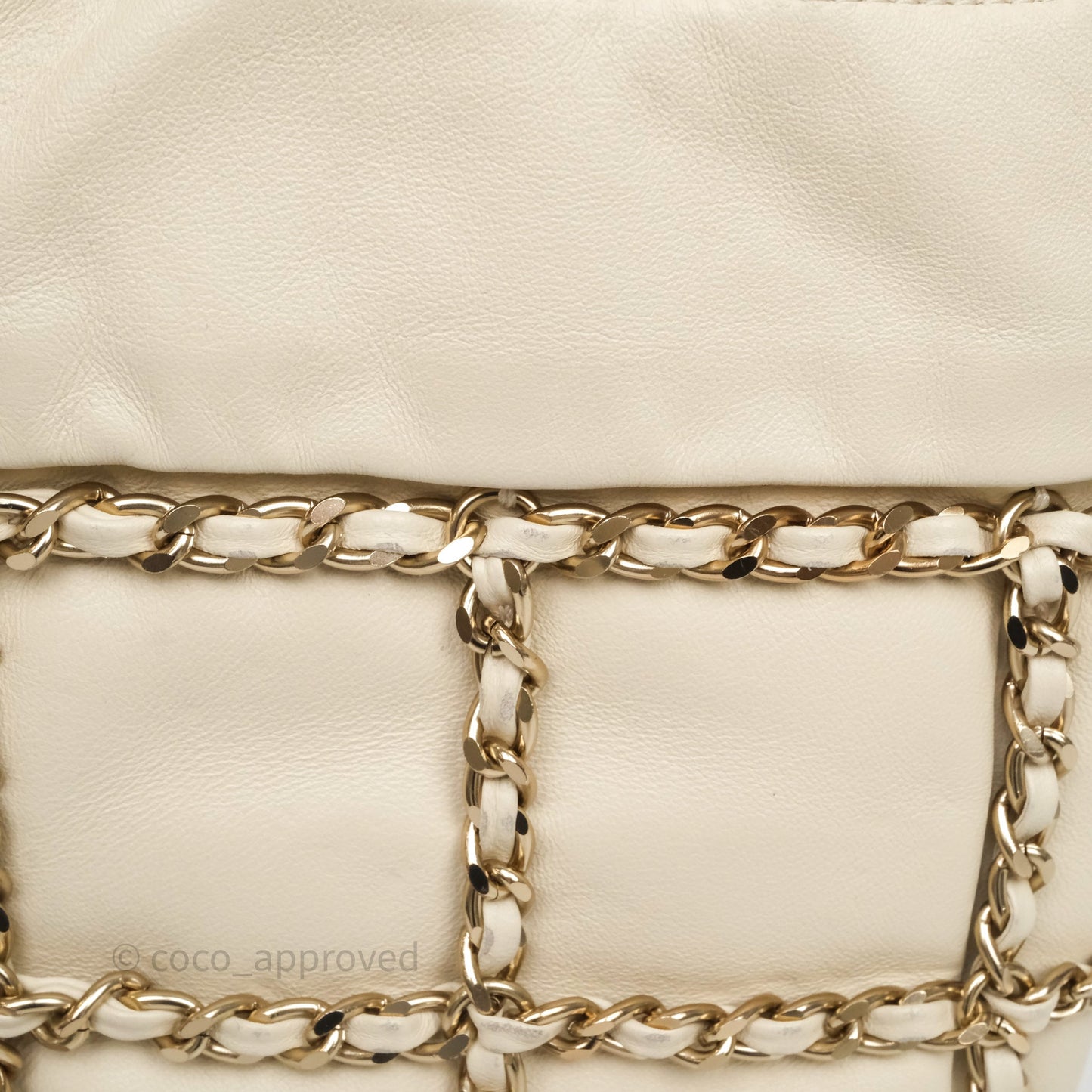 Chanel Chain Around Drawstring Bucket Bag Beige Lambskin Gold Hardware