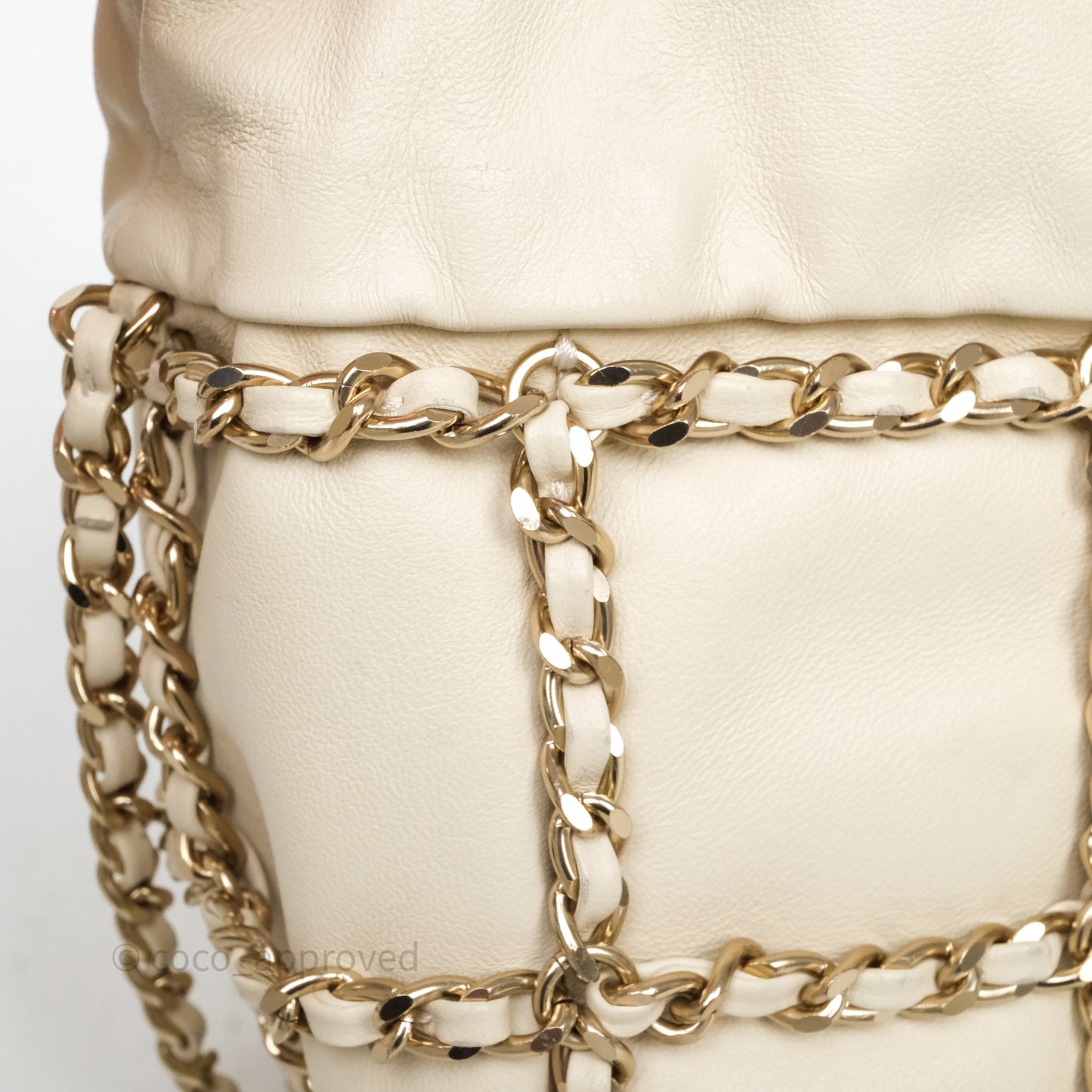 Chanel Chain Around Drawstring Bucket Bag Beige Lambskin Gold Hardware