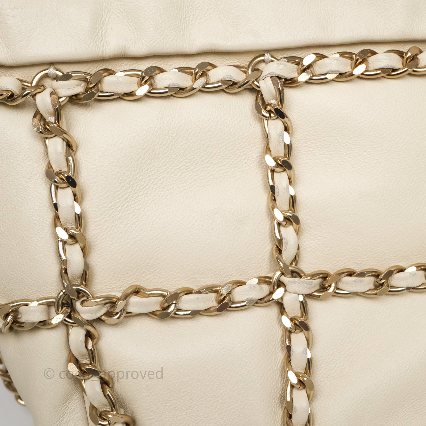 Chanel Chain Around Drawstring Bucket Bag Beige Lambskin Gold Hardware