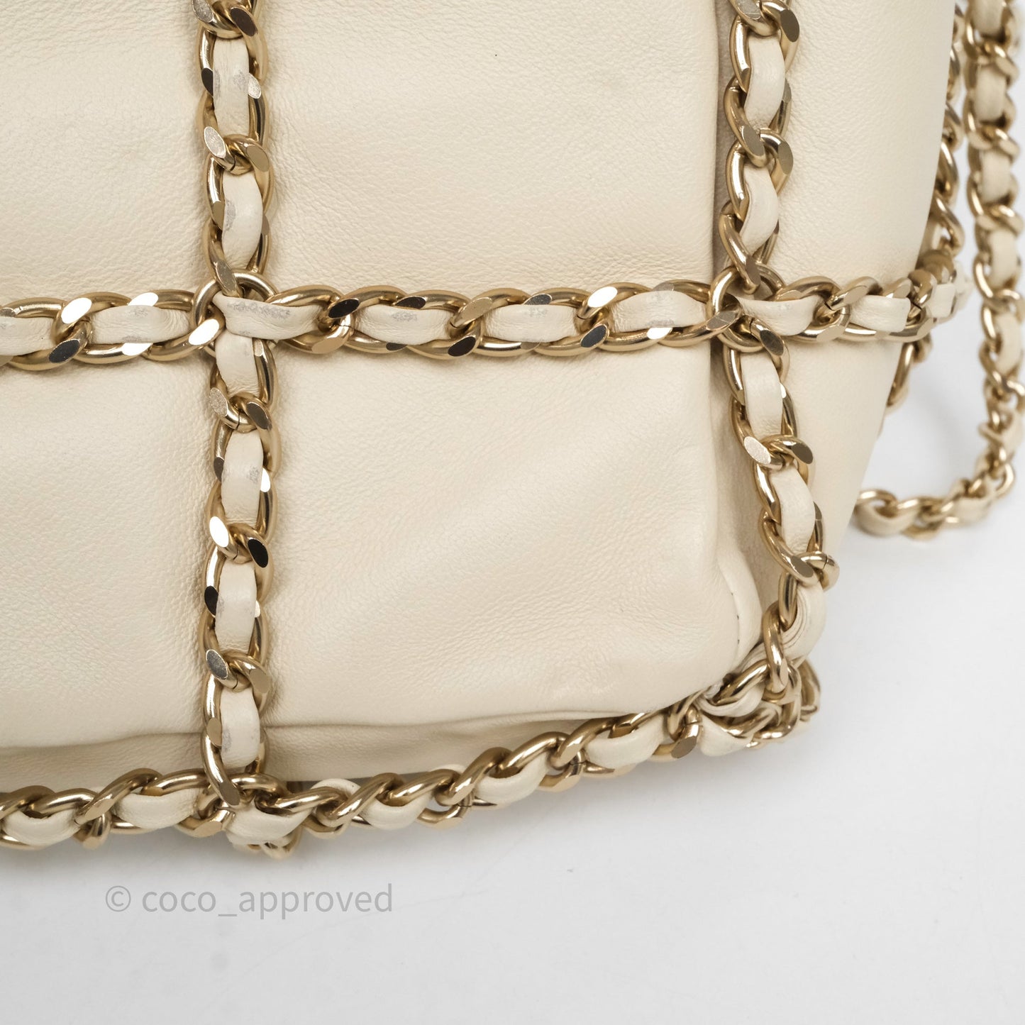 Chanel Chain Around Drawstring Bucket Bag Beige Lambskin Gold Hardware