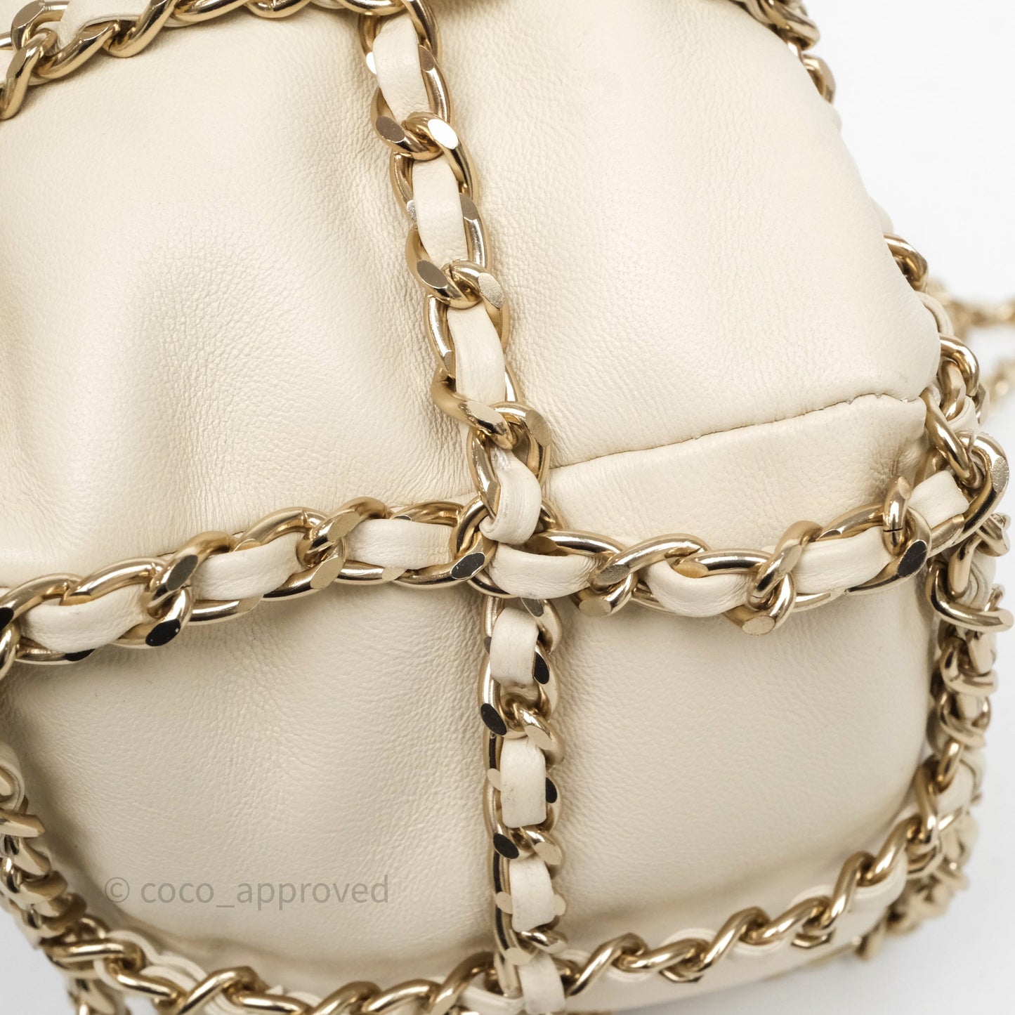 Chanel Chain Around Drawstring Bucket Bag Beige Lambskin Gold Hardware