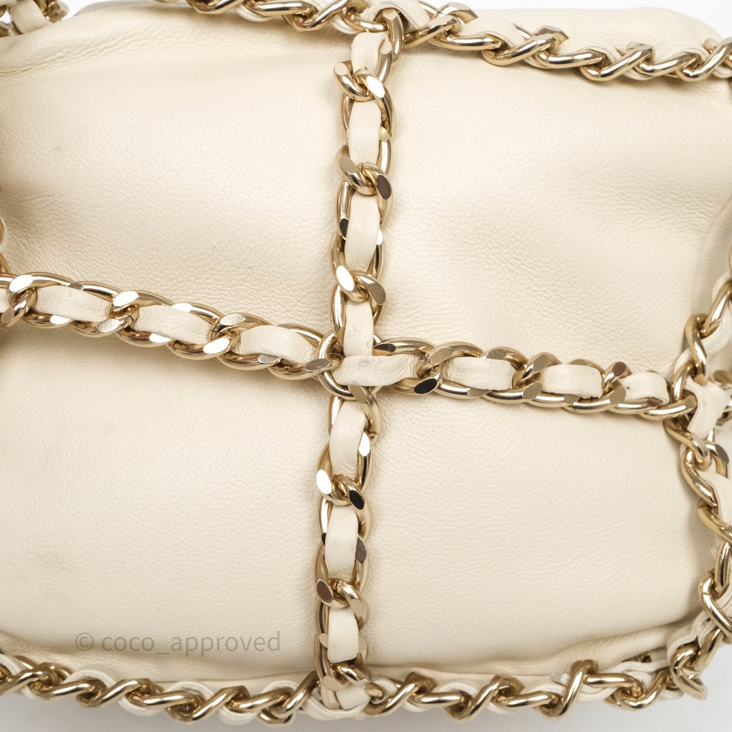 Chanel Chain Around Drawstring Bucket Bag Beige Lambskin Gold Hardware