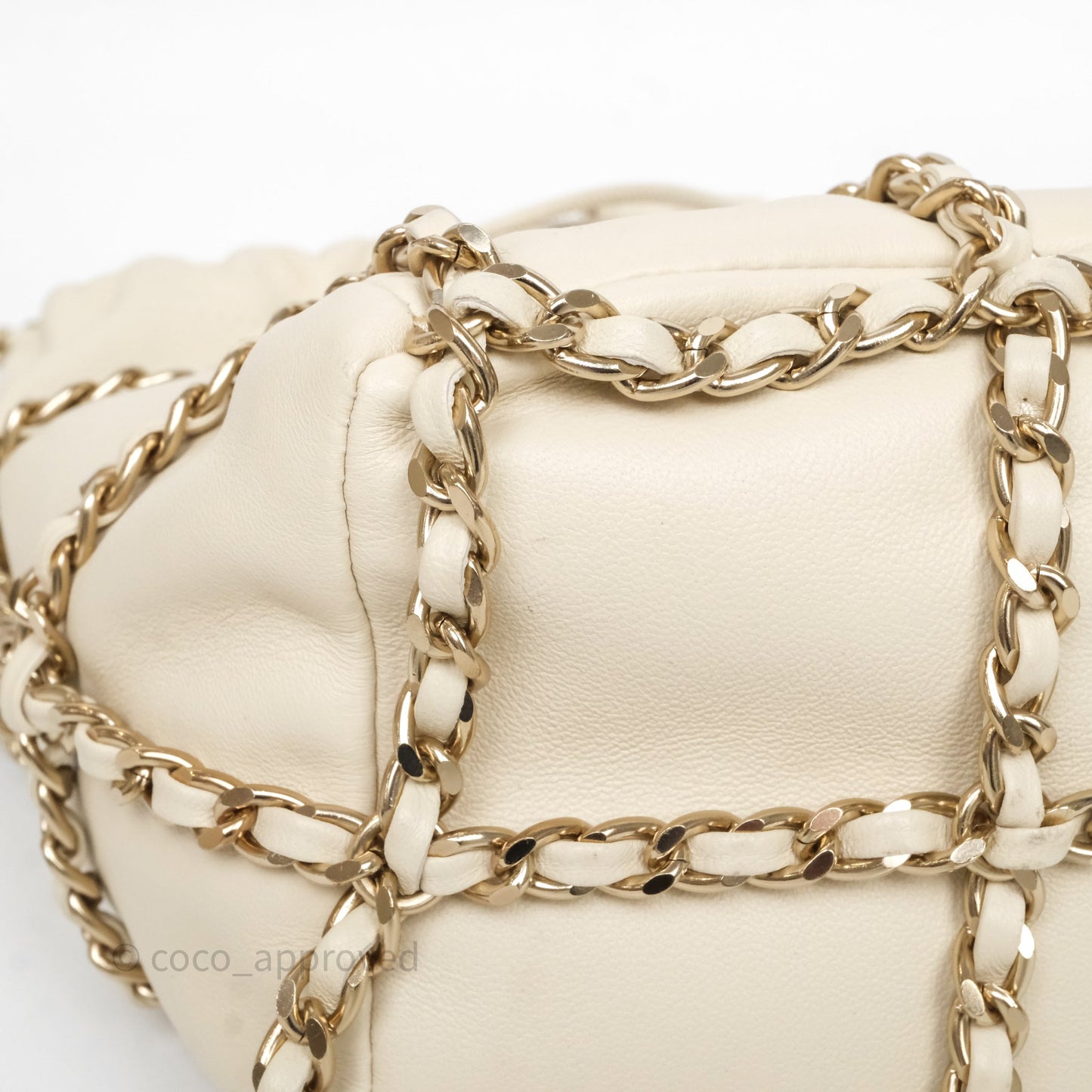 Chanel Chain Around Drawstring Bucket Bag Beige Lambskin Gold Hardware