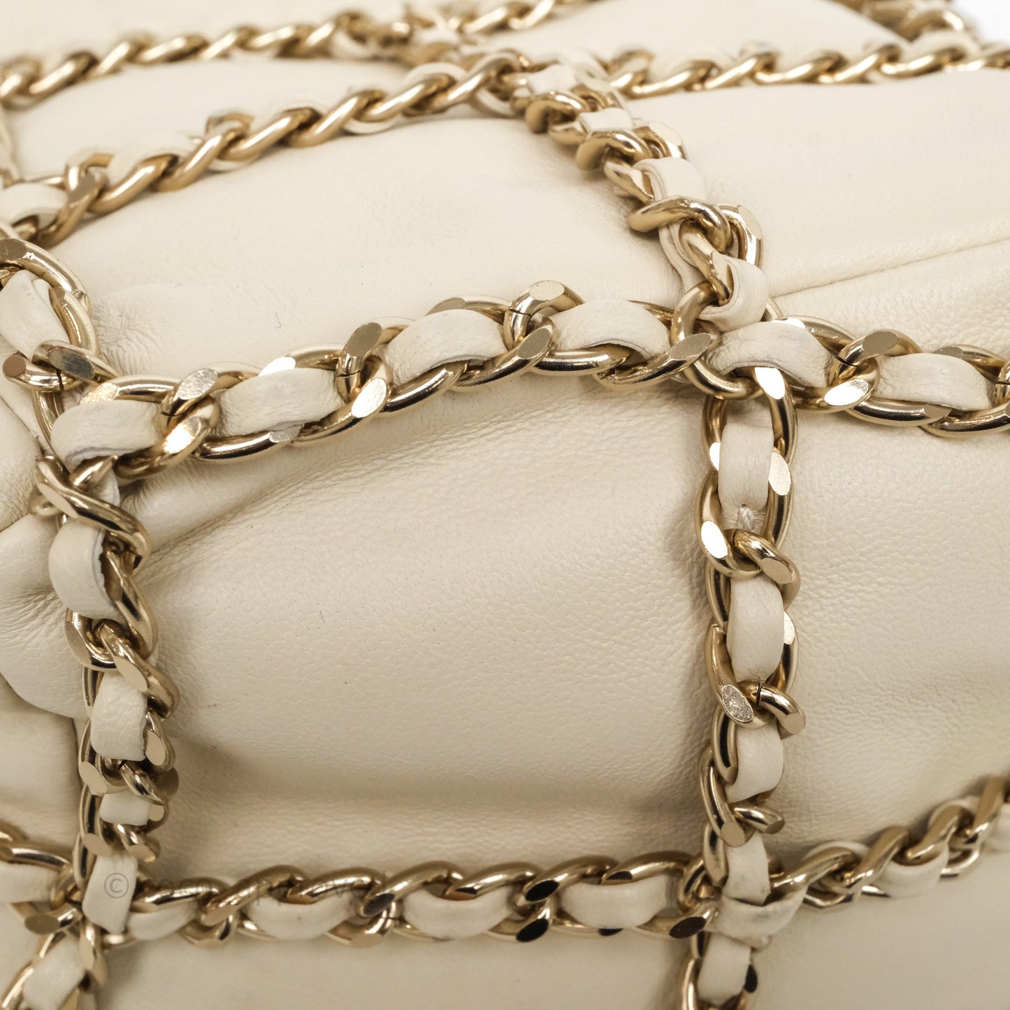 Chanel Chain Around Drawstring Bucket Bag Beige Lambskin Gold Hardware