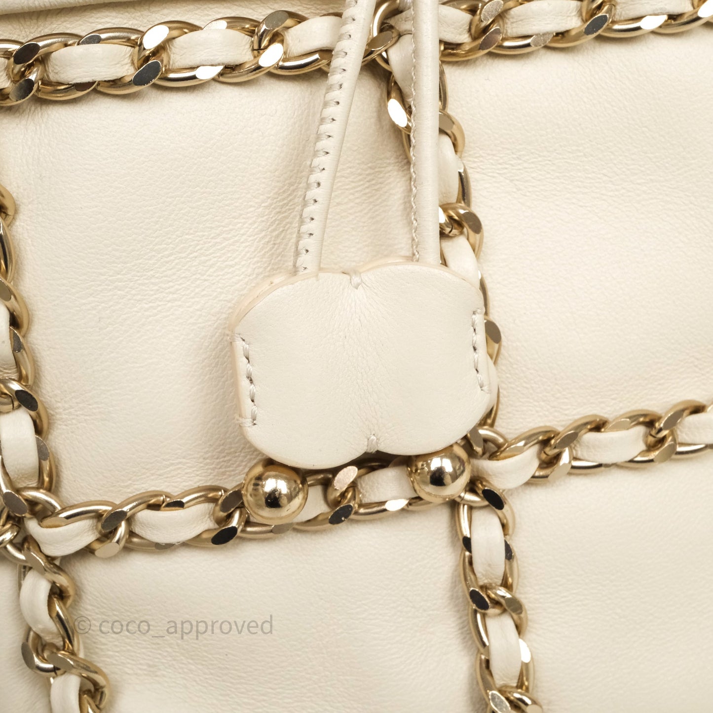 Chanel Chain Around Drawstring Bucket Bag Beige Lambskin Gold Hardware