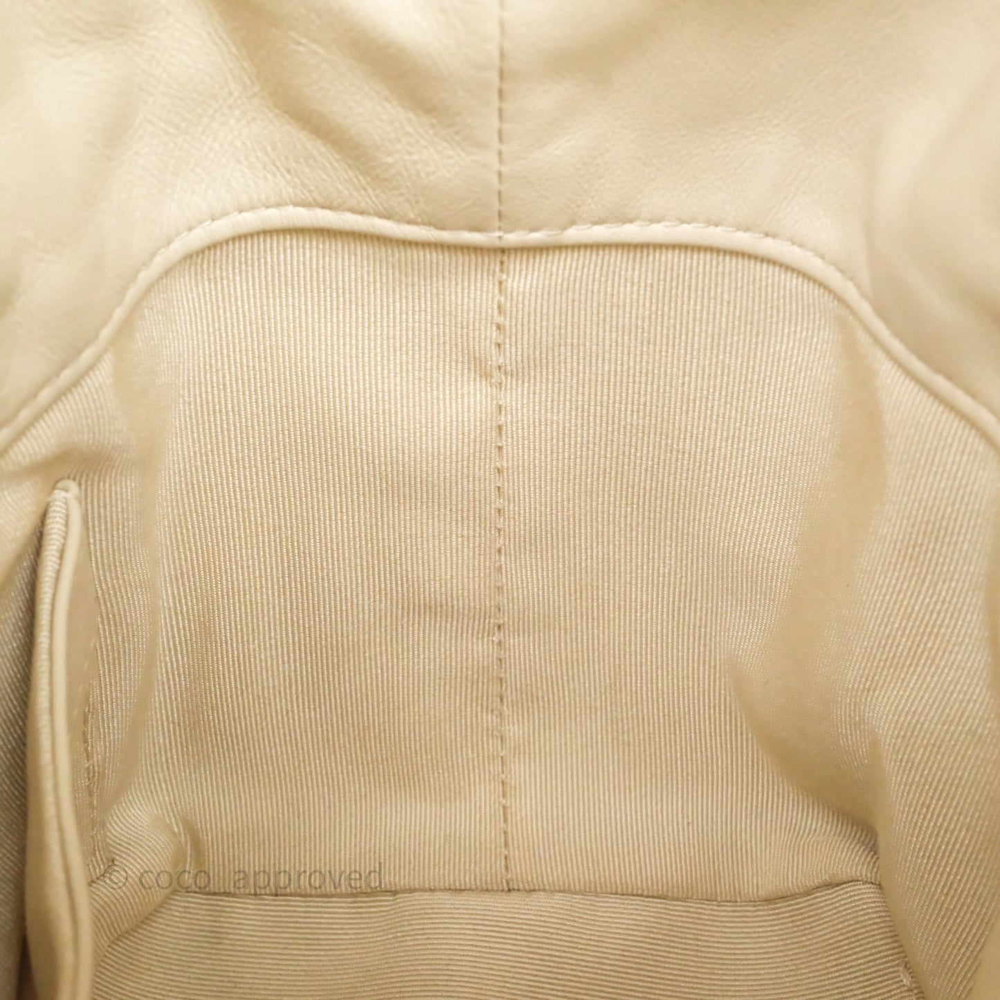 Chanel Chain Around Drawstring Bucket Bag Beige Lambskin Gold Hardware