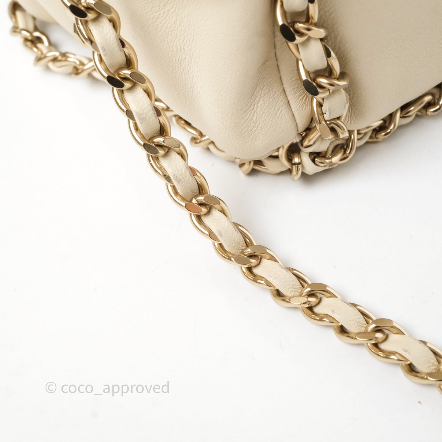 Chanel Chain Around Drawstring Bucket Bag Beige Lambskin Gold Hardware