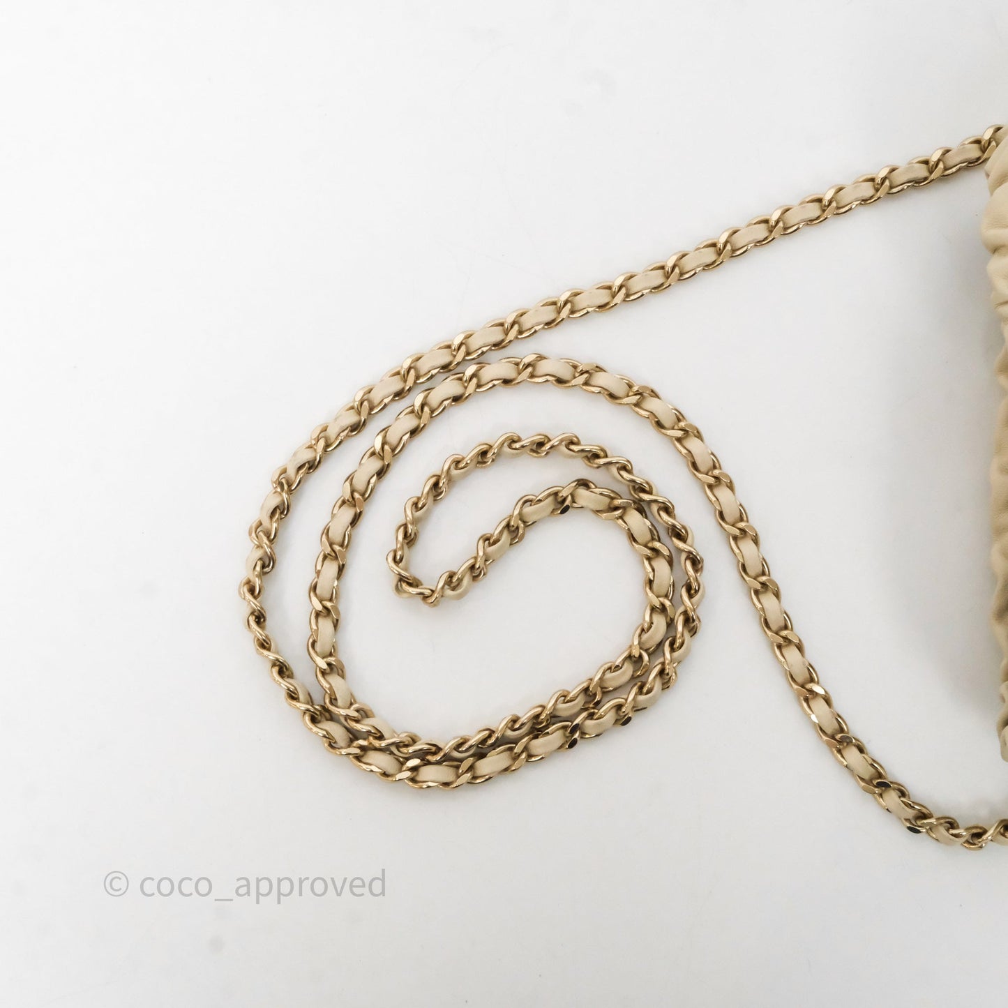 Chanel Chain Around Drawstring Bucket Bag Beige Lambskin Gold Hardware