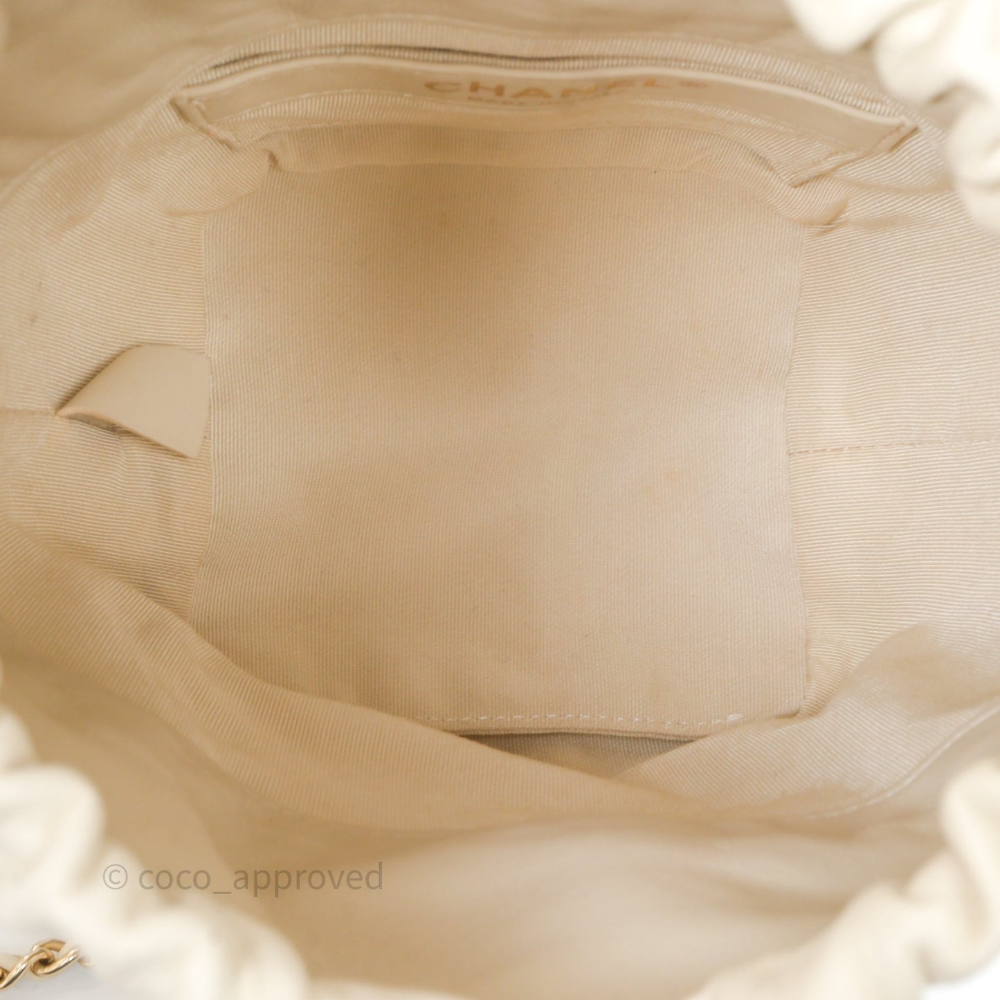 Chanel Chain Around Drawstring Bucket Bag Beige Lambskin Gold Hardware