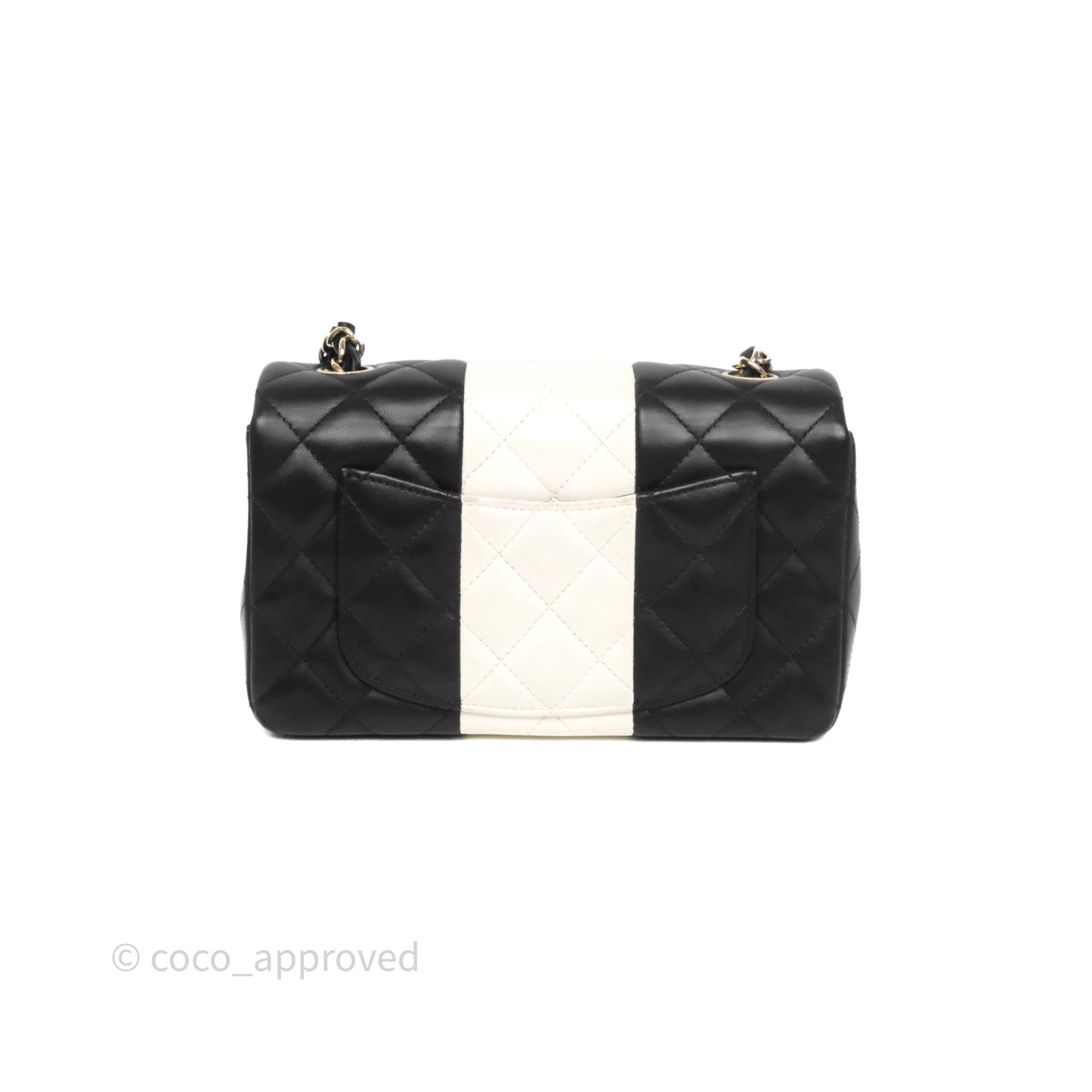 Chanel Mini Rectangular Flap Quilted Black White Lambskin Gold Hardware