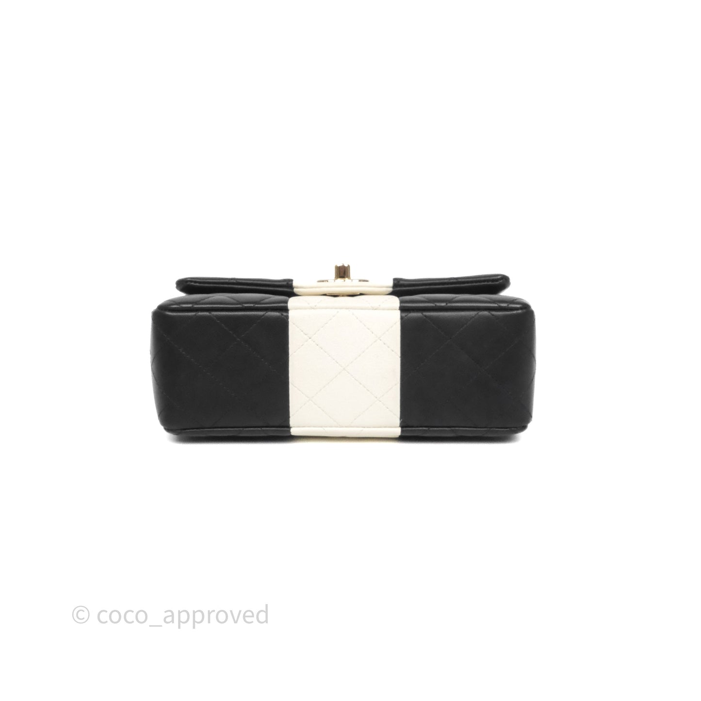 Chanel Mini Rectangular Flap Quilted Black White Lambskin Gold Hardware