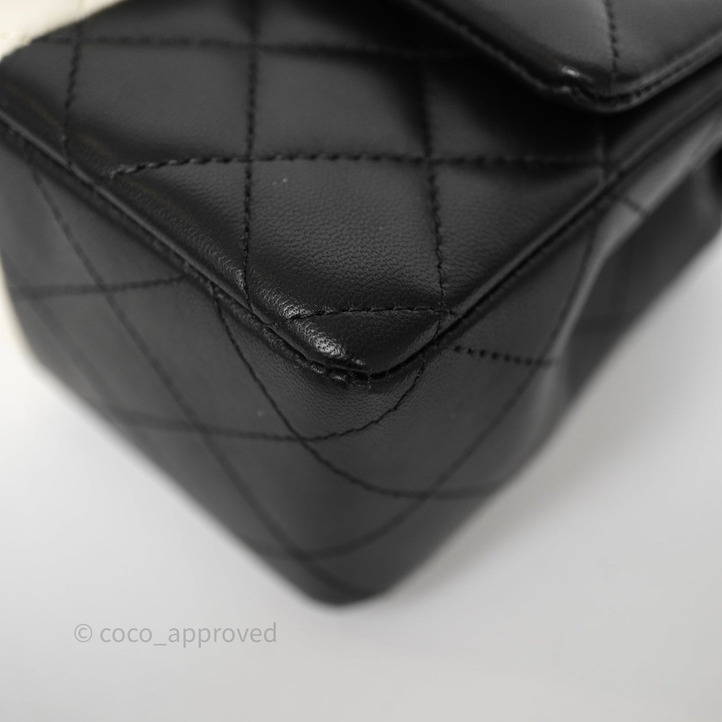Chanel Mini Rectangular Flap Quilted Black White Lambskin Gold Hardware