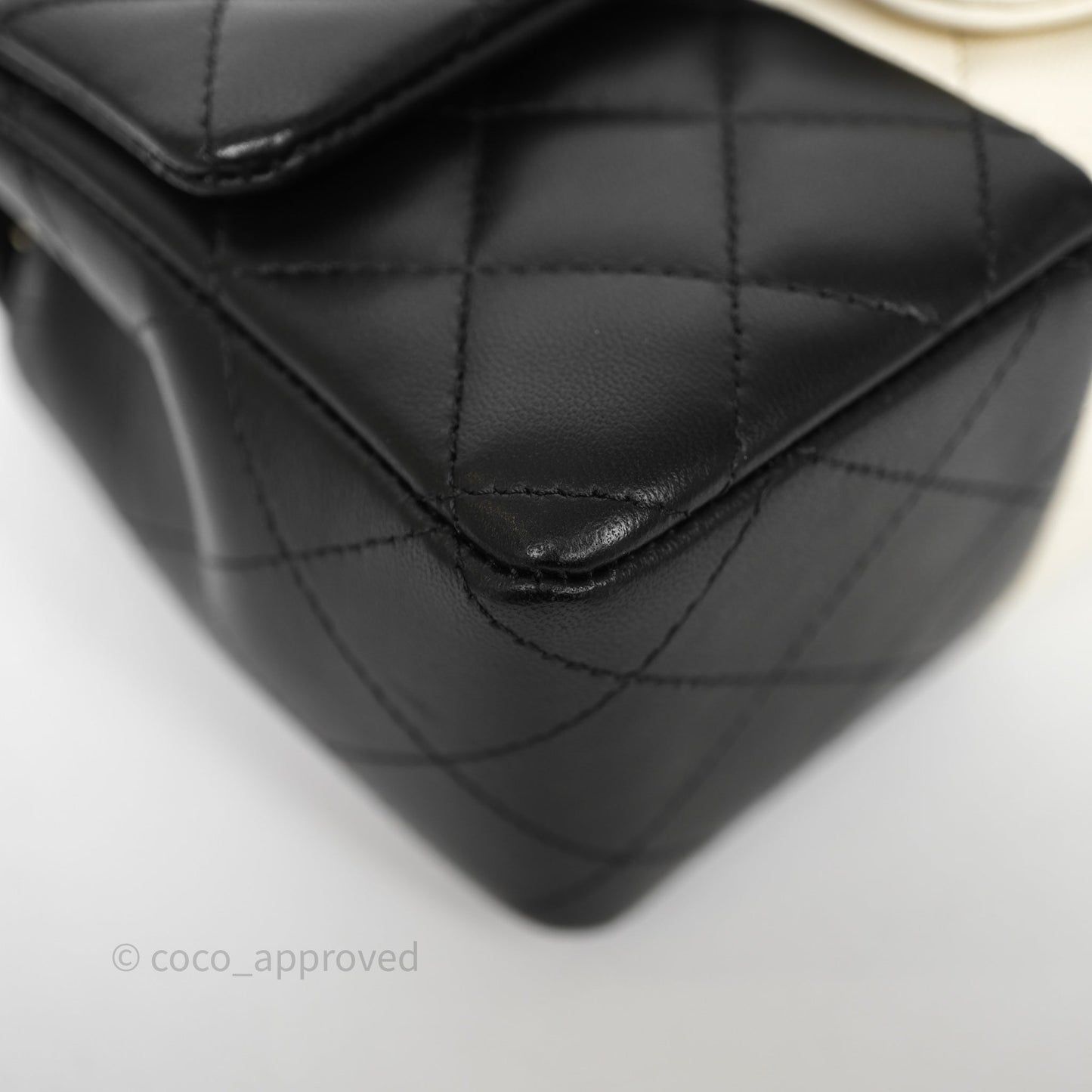 Chanel Mini Rectangular Flap Quilted Black White Lambskin Gold Hardware