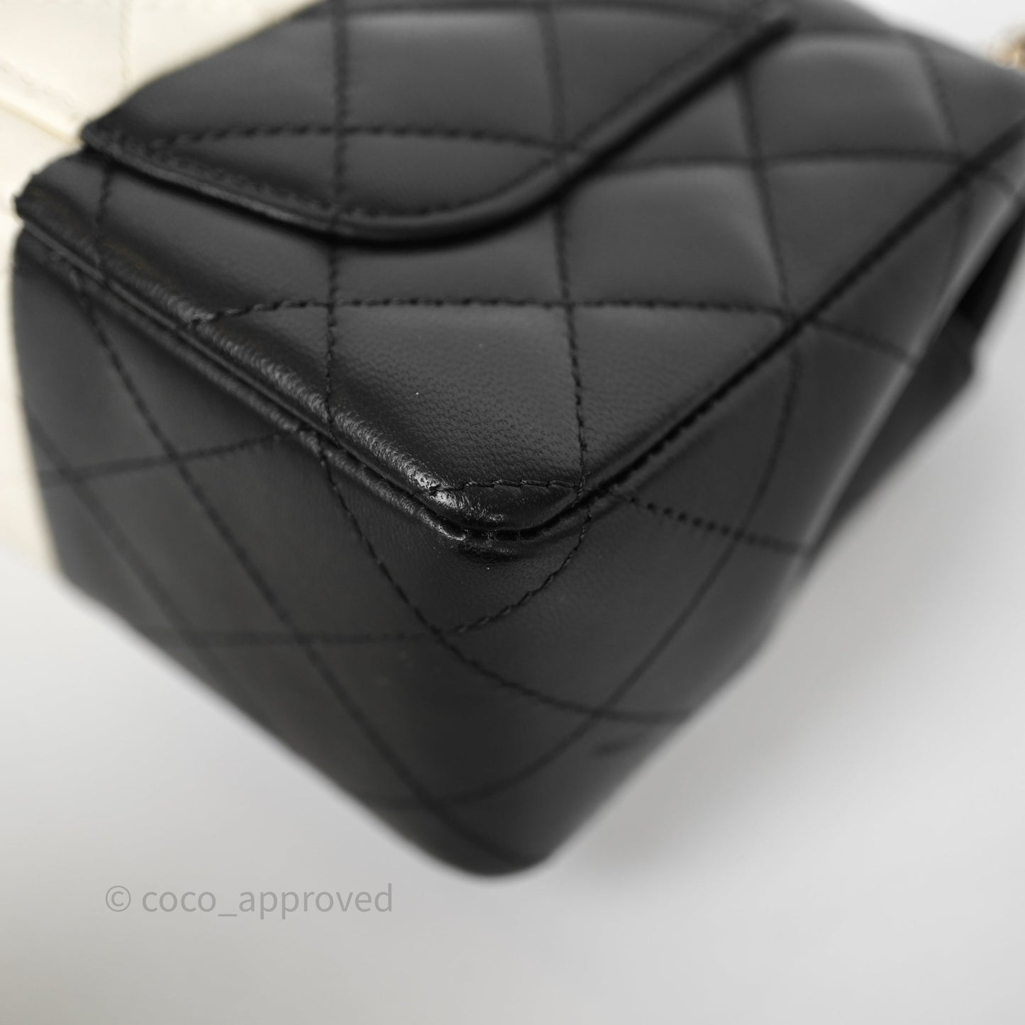 Chanel Mini Rectangular Flap Quilted Black White Lambskin Gold Hardware