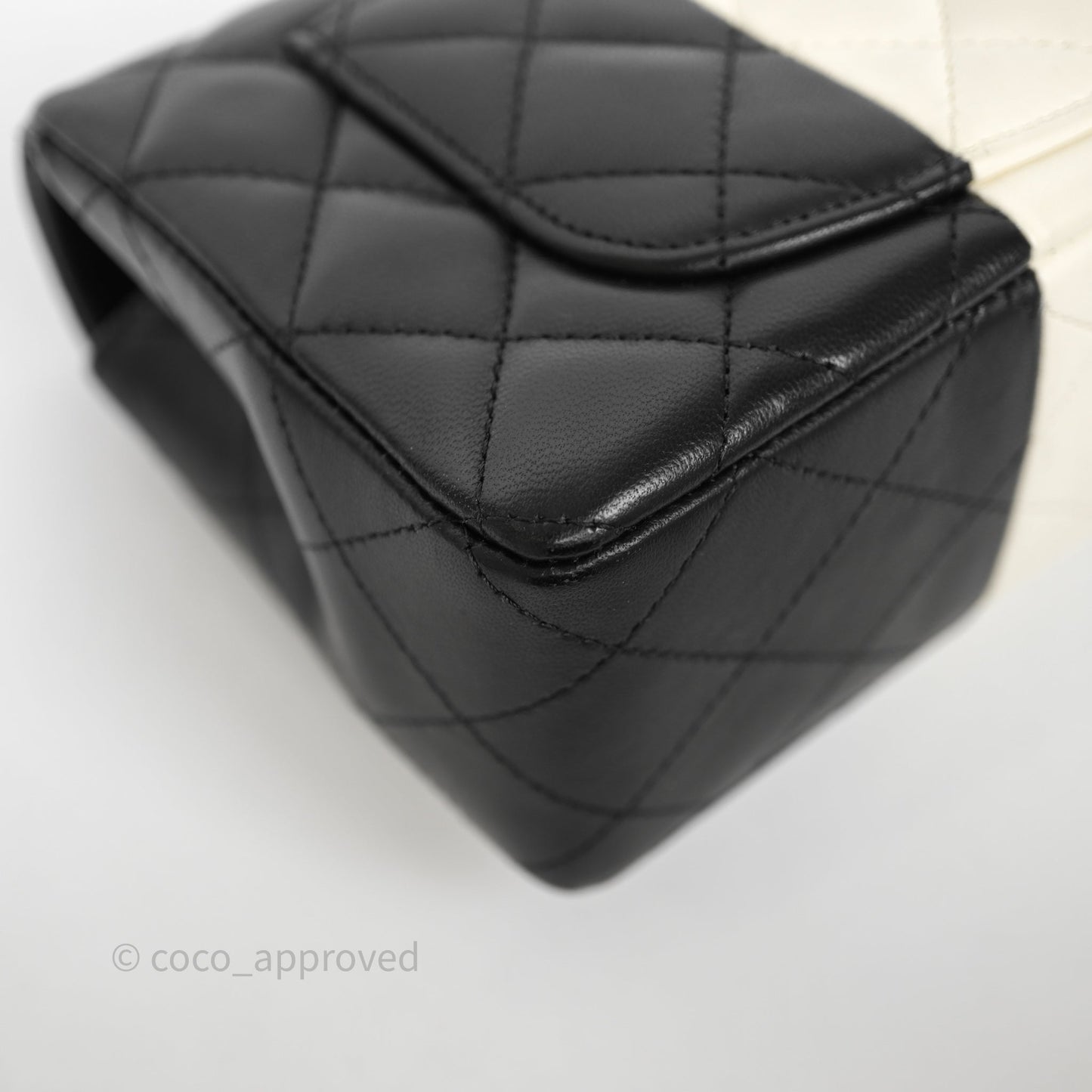 Chanel Mini Rectangular Flap Quilted Black White Lambskin Gold Hardware