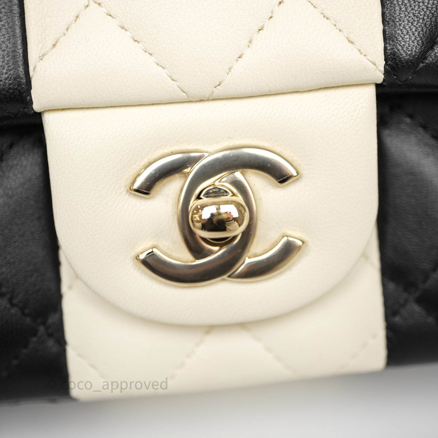 Chanel Mini Rectangular Flap Quilted Black White Lambskin Gold Hardware