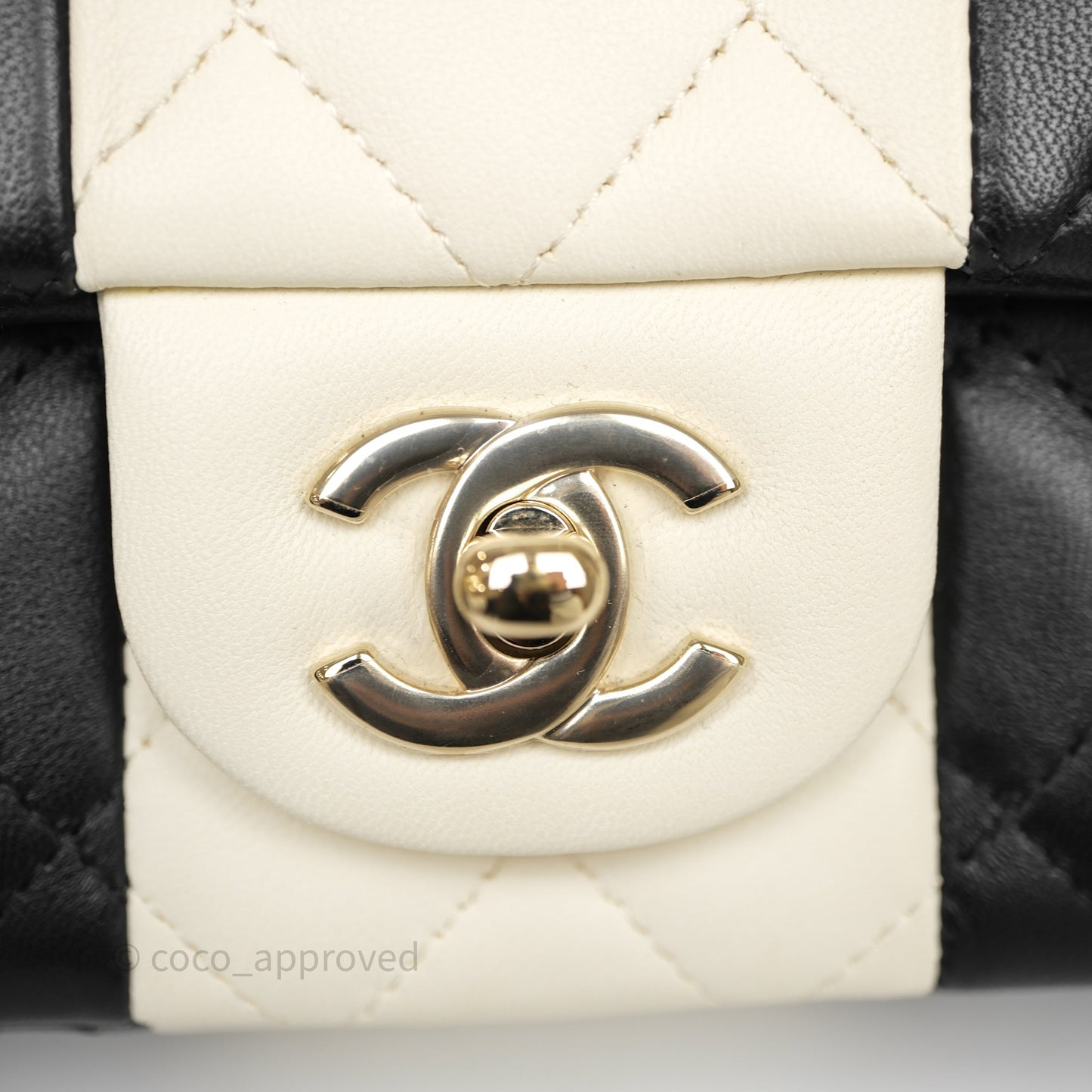 Chanel Mini Rectangular Flap Quilted Black White Lambskin Gold Hardware