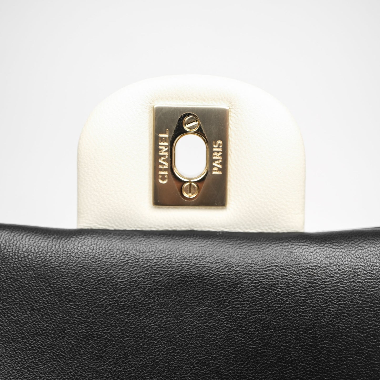 Chanel Mini Rectangular Flap Quilted Black White Lambskin Gold Hardware