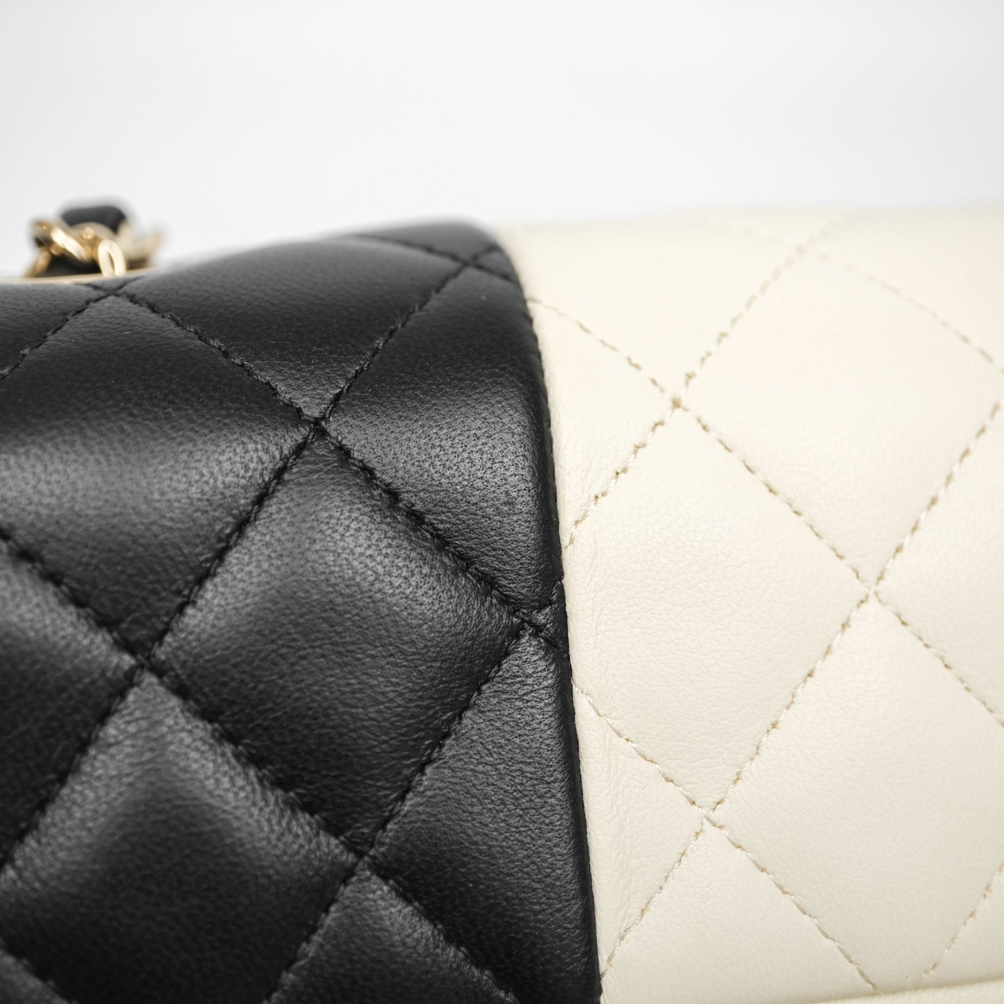 Chanel Mini Rectangular Flap Quilted Black White Lambskin Gold Hardware