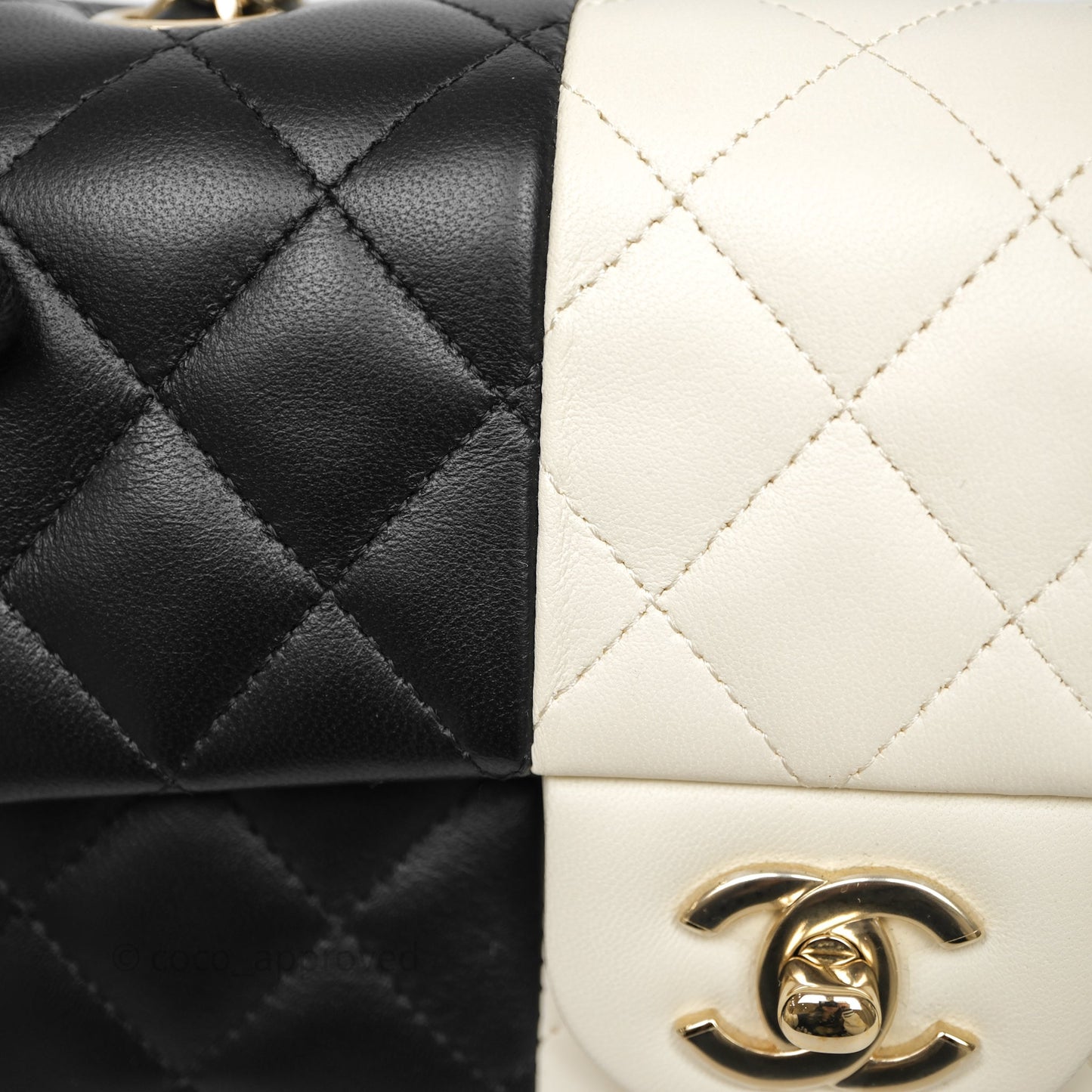 Chanel Mini Rectangular Flap Quilted Black White Lambskin Gold Hardware