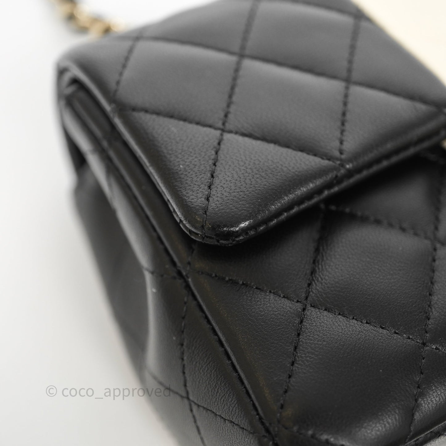 Chanel Mini Rectangular Flap Quilted Black White Lambskin Gold Hardware