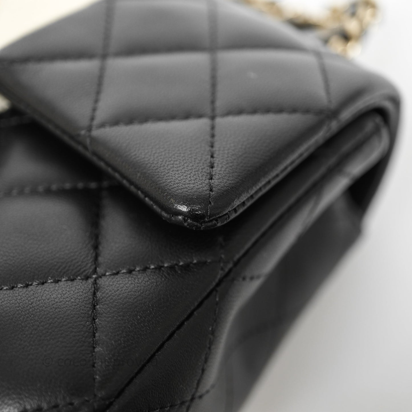 Chanel Mini Rectangular Flap Quilted Black White Lambskin Gold Hardware