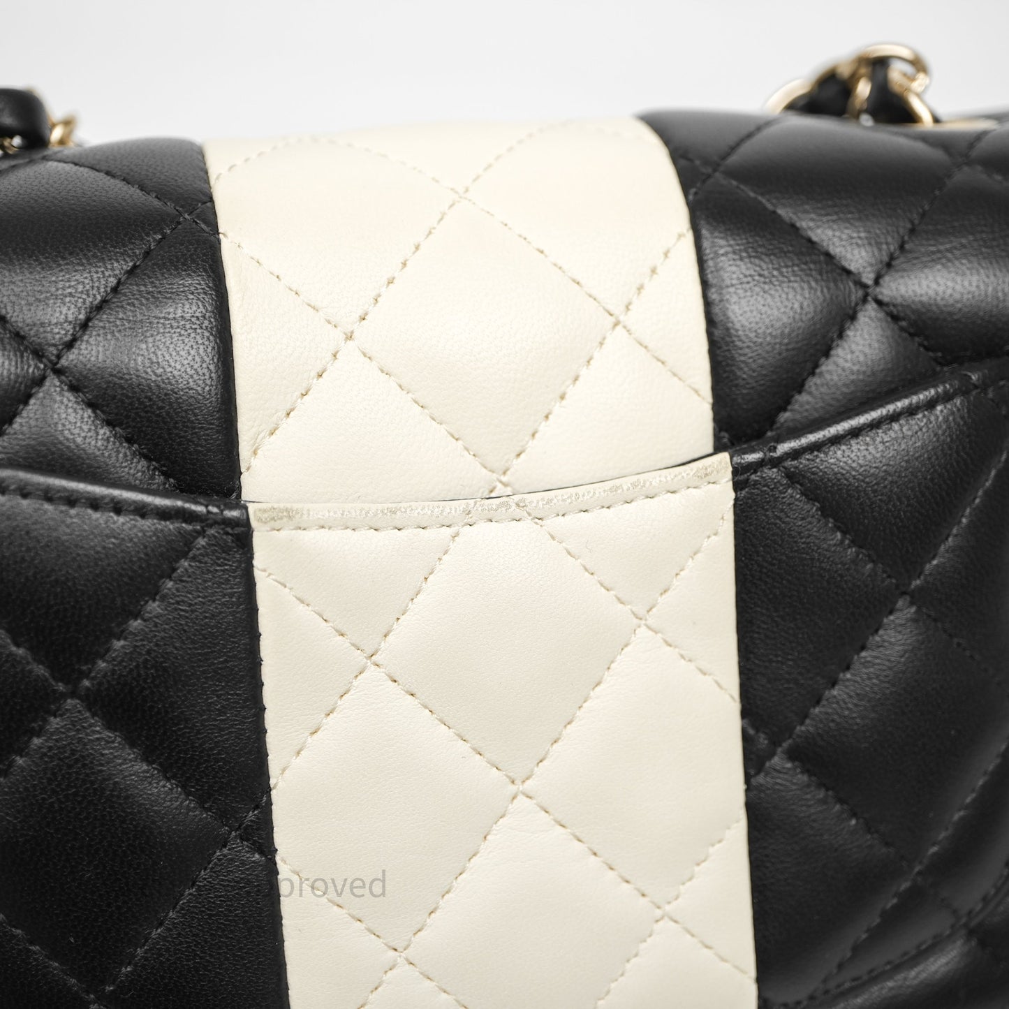 Chanel Mini Rectangular Flap Quilted Black White Lambskin Gold Hardware