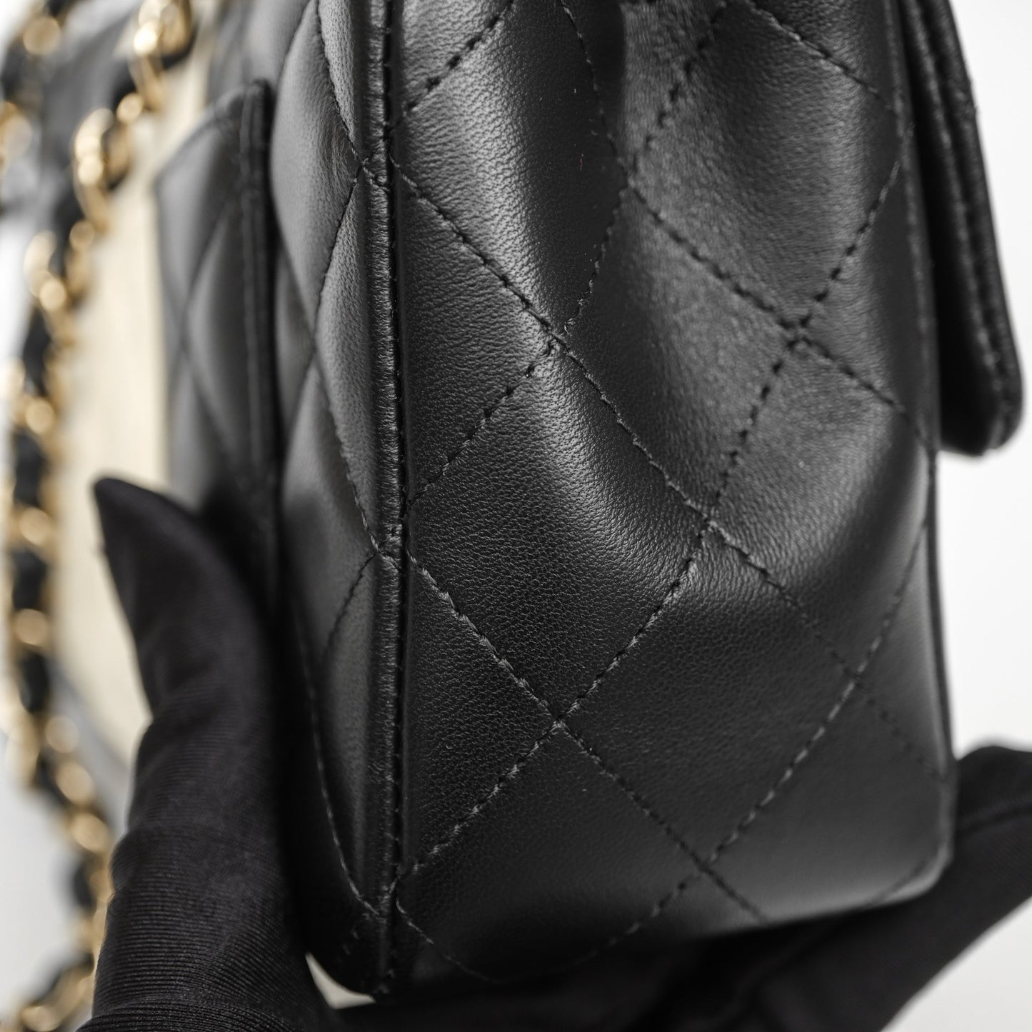 Chanel Mini Rectangular Flap Quilted Black White Lambskin Gold Hardware